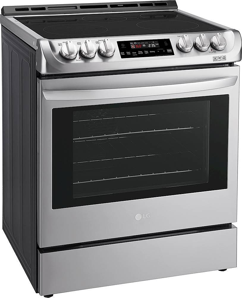 Angle View: LG - 6.3 Cu. Ft. Slide-In Electric Range with ProBake Convection - Stainless steel