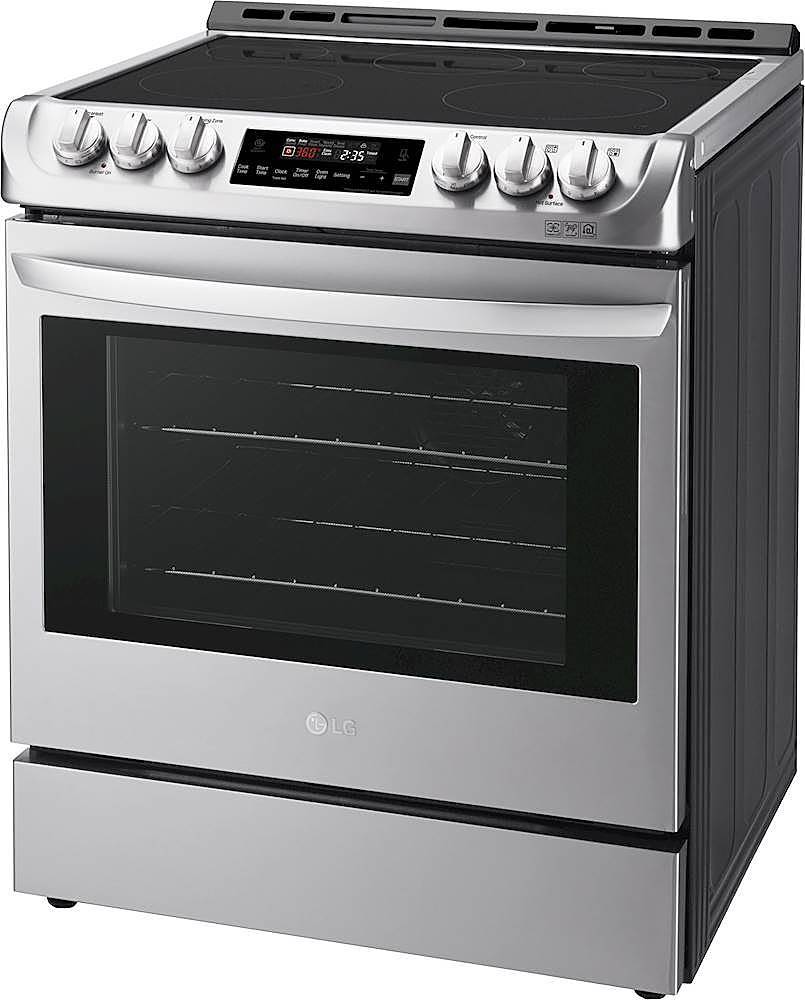 Left View: GE - 6.6 Cu. Ft. Freestanding Double Oven Electric Convection Range with Self-Steam Cleaning and No-Preheat Air Fry - Stainless steel