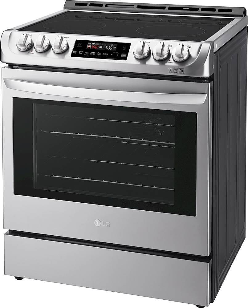 Left. LG - 6.3 Cu. Ft. Slide-In Electric True Convection Range with EasyClean and UltraHeat 3200W Power Burner - Stainless steel.