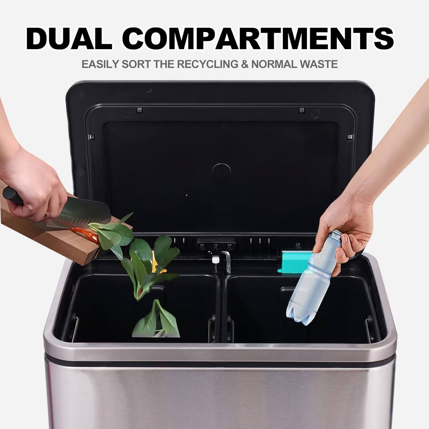 DUAL COMPARTMENTS  
EASILY SORT THE RECYCLING & NORMAL WASTE