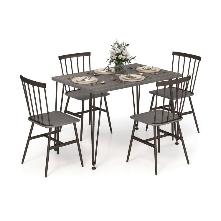 Alt View 1. SlickBlue - 5-Piece Dining Table Set for 4 with 360° Swivel Feet for Small Spaces - Grey, Oak.