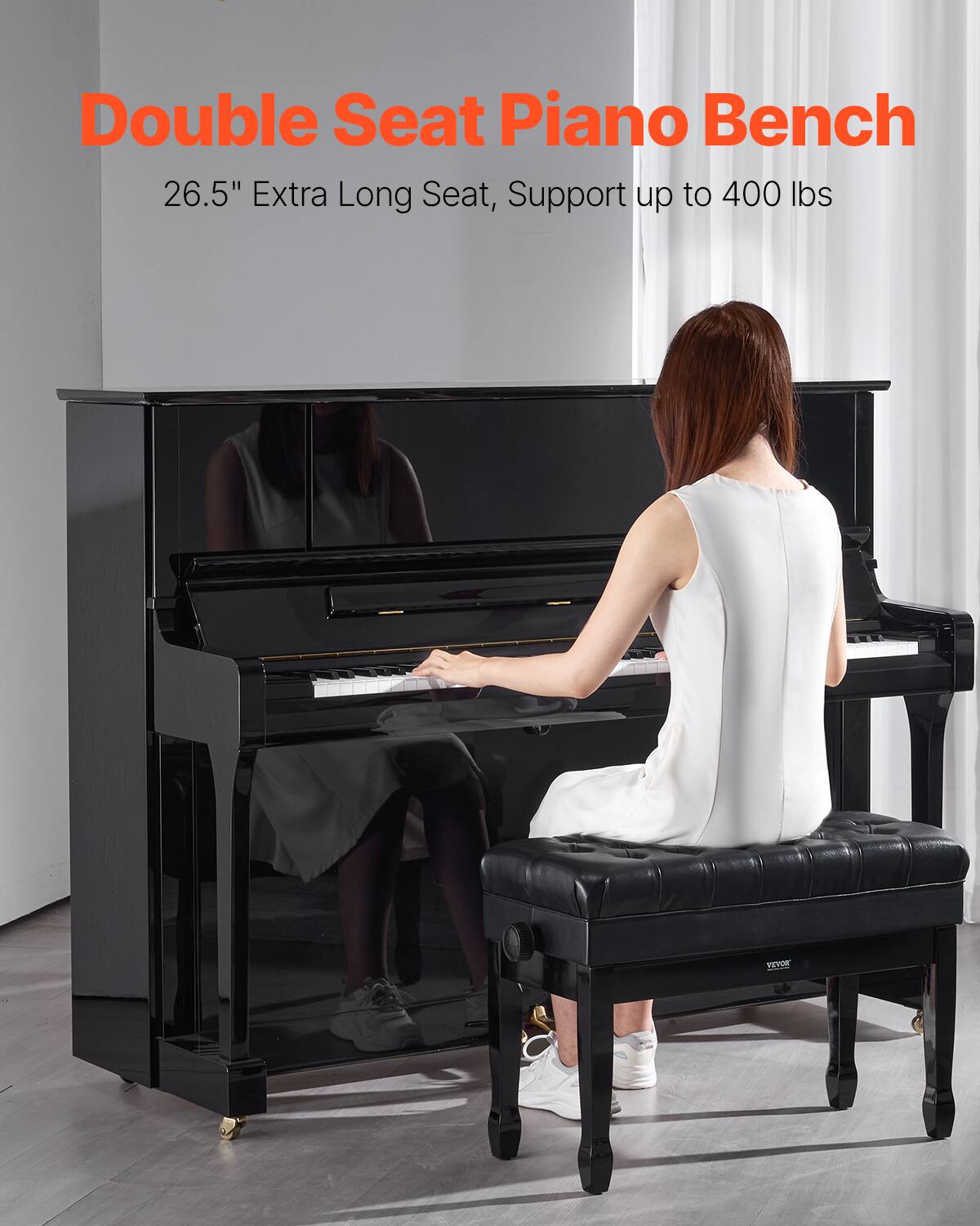 Double Seat Piano Bench  
26.5" Extra Long Seat, Support up to 400 lbs