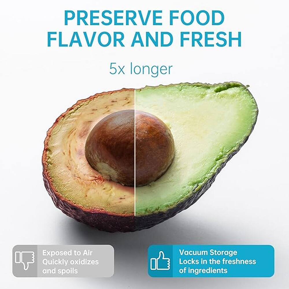 PRESERVE FOOD FLAVOR AND FRESH  
5x longer  

Exposed to Air  
Quickly oxidizes and spoils  

Vacuum Storage  
Locks in the freshness of ingredients