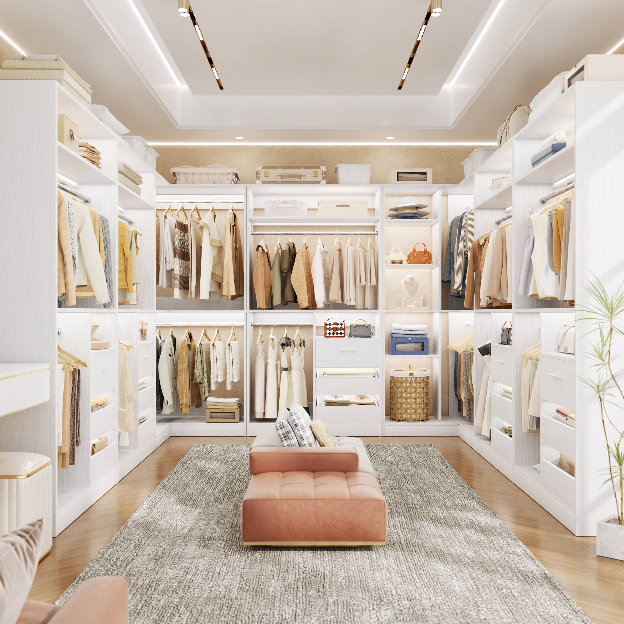 Left. Aheaplus - 72"-108" Modular DIY Closet System with 6 Drawers & 6 Hanging Rods, Heavy Duty Adjustable Organizer for Bedroom/Garage - White.