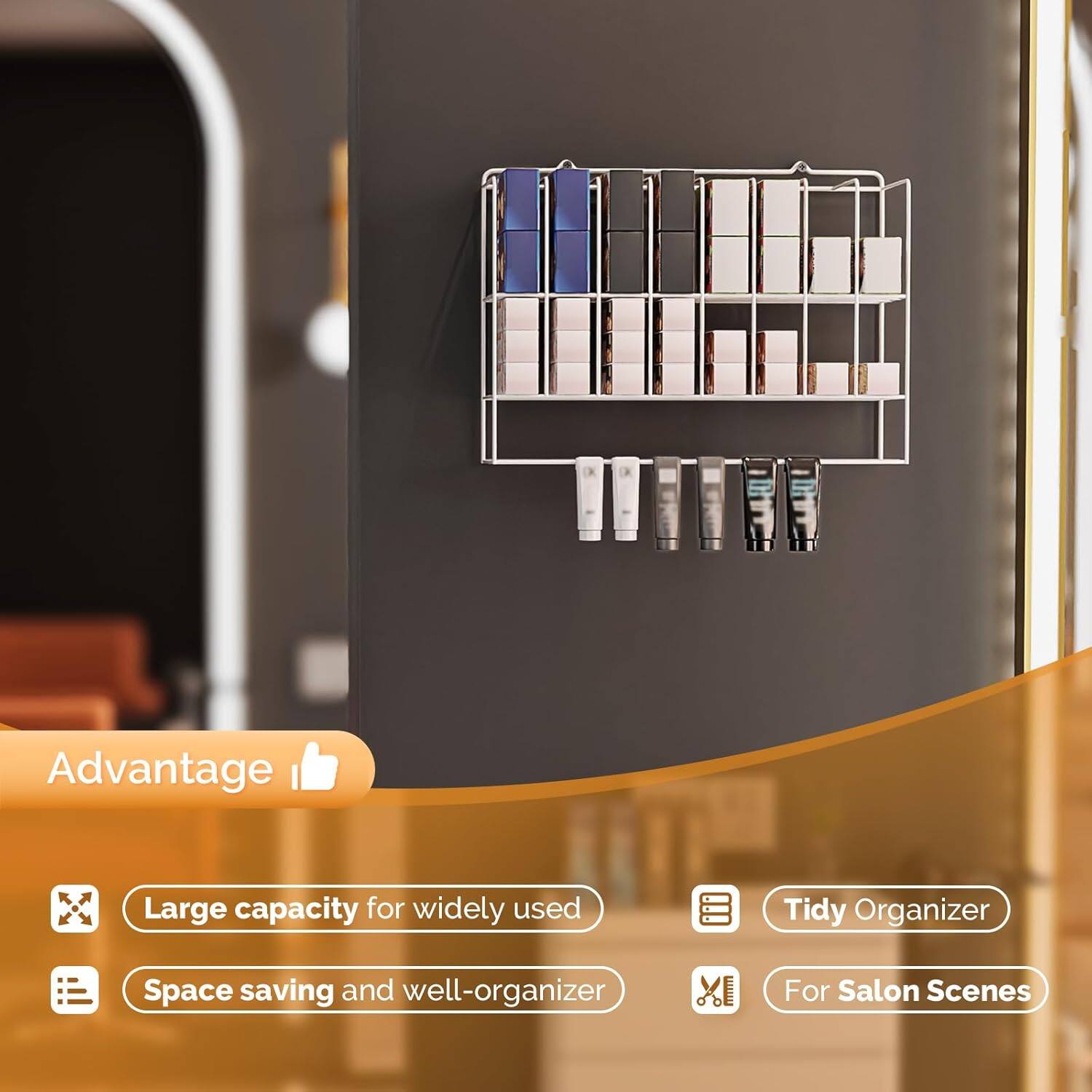 Advantage  
- Large capacity for widely used  
- Space saving and well-organized  
- Tidy Organizer  
- For Salon Scenes