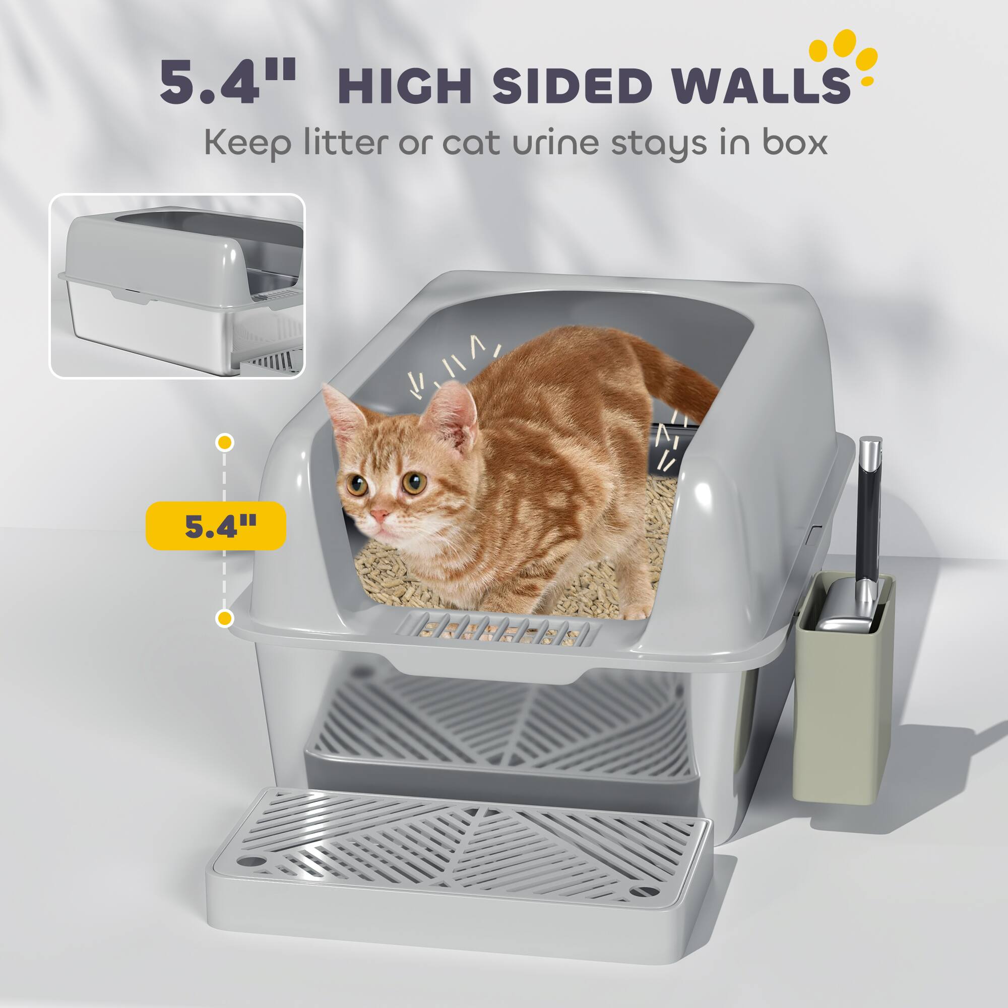 5.4" HIGH SIDED WALLS  
Keep litter or cat urine stays in box  

5.4"
