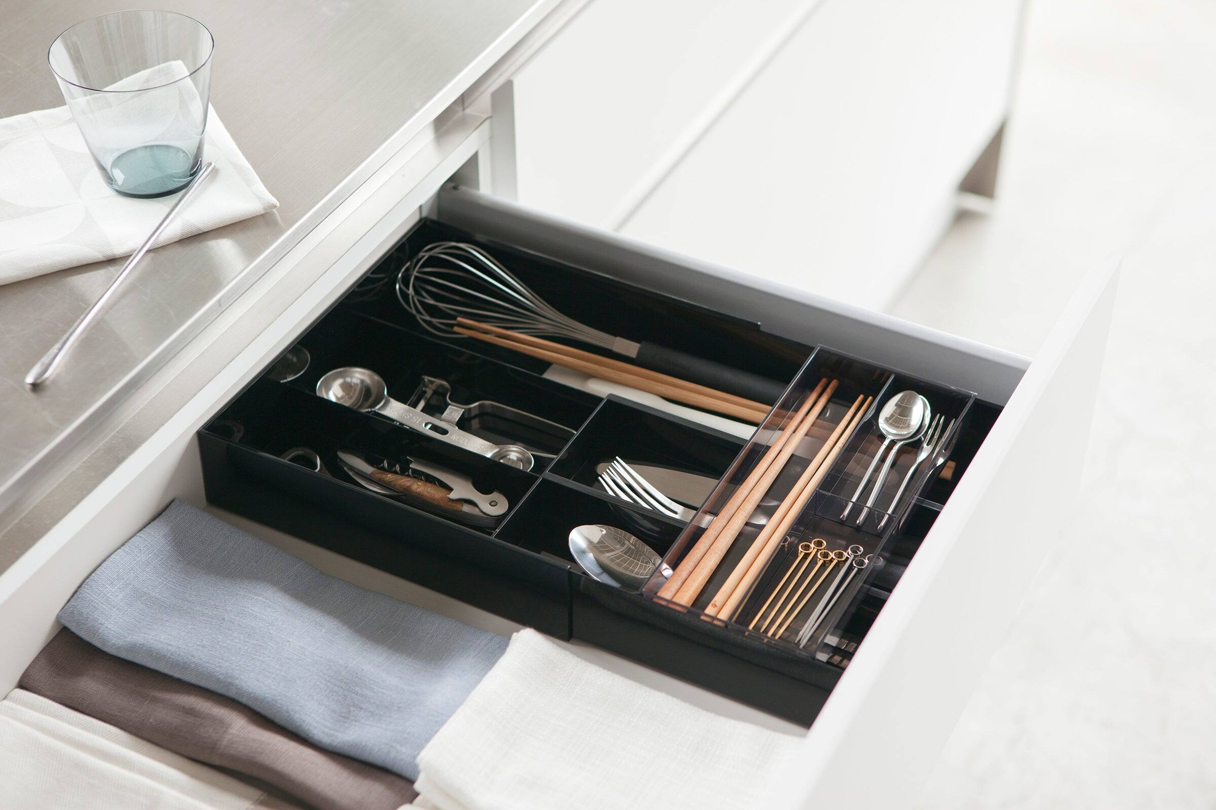 Alt View 4. Yamazaki Home - Expandable Cutlery Organizer - White.