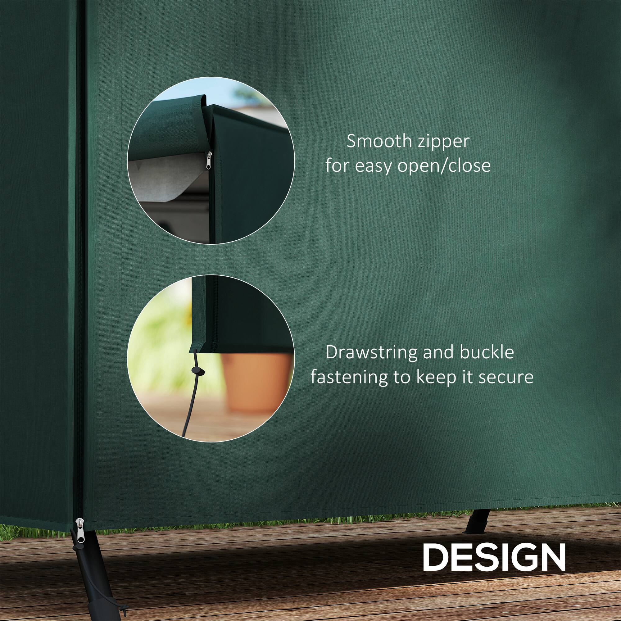 Smooth zipper for easy open/close  
Drawstring and buckle fastening to keep it secure  
DESIGN