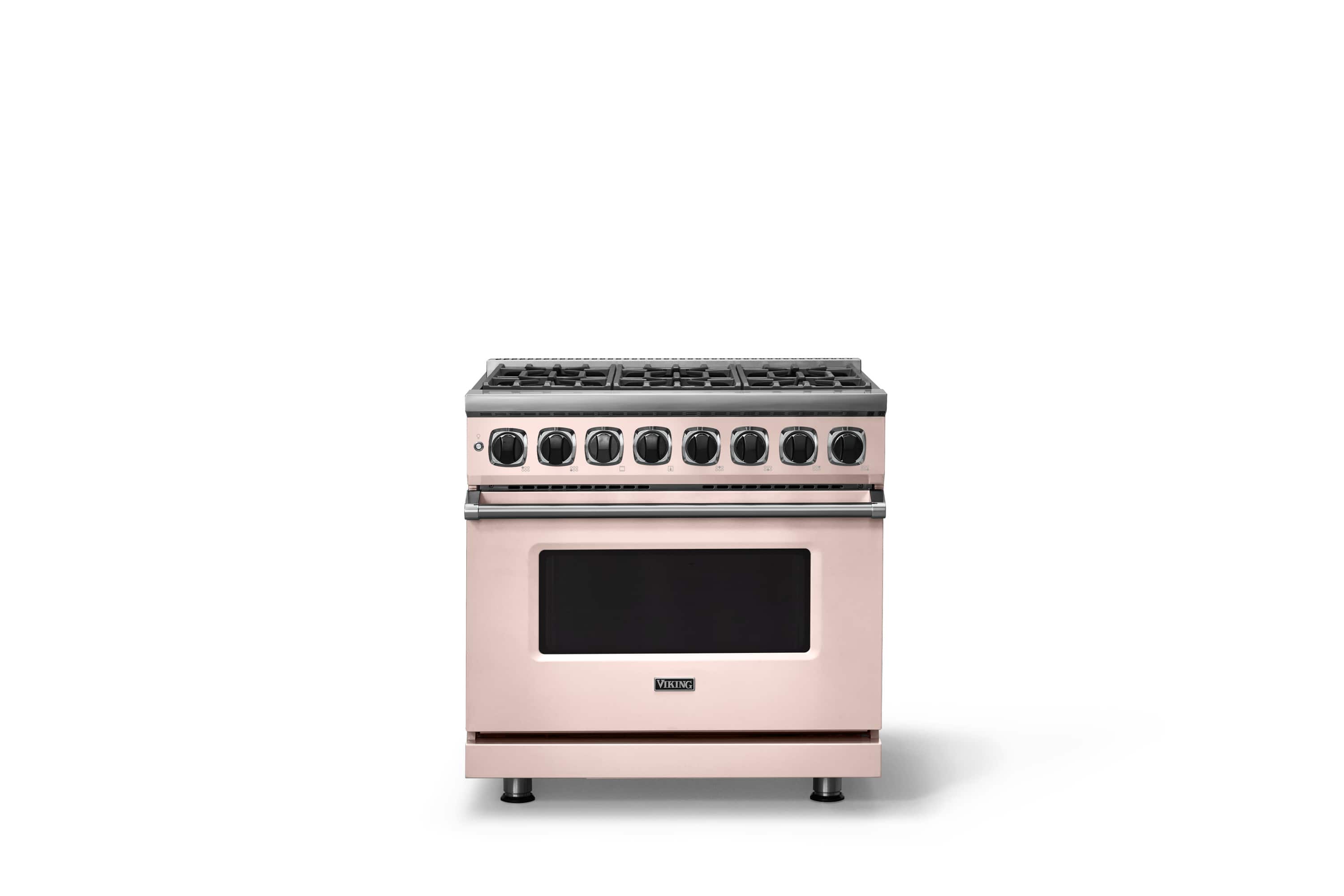 Front. Viking - 36 in. Wide 6 Burner Dual Fuel Sealed Burner Range-LP - Blush.