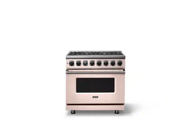 Front. Viking - 36 in. Wide 6 Burner Dual Fuel Sealed Buner Frestanding Range - Blush.
