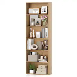 Costway - 70" Tall 6-Tier Bookcase with 6 Open Shelves Anti-Toppling Kits for Living Room - Natural