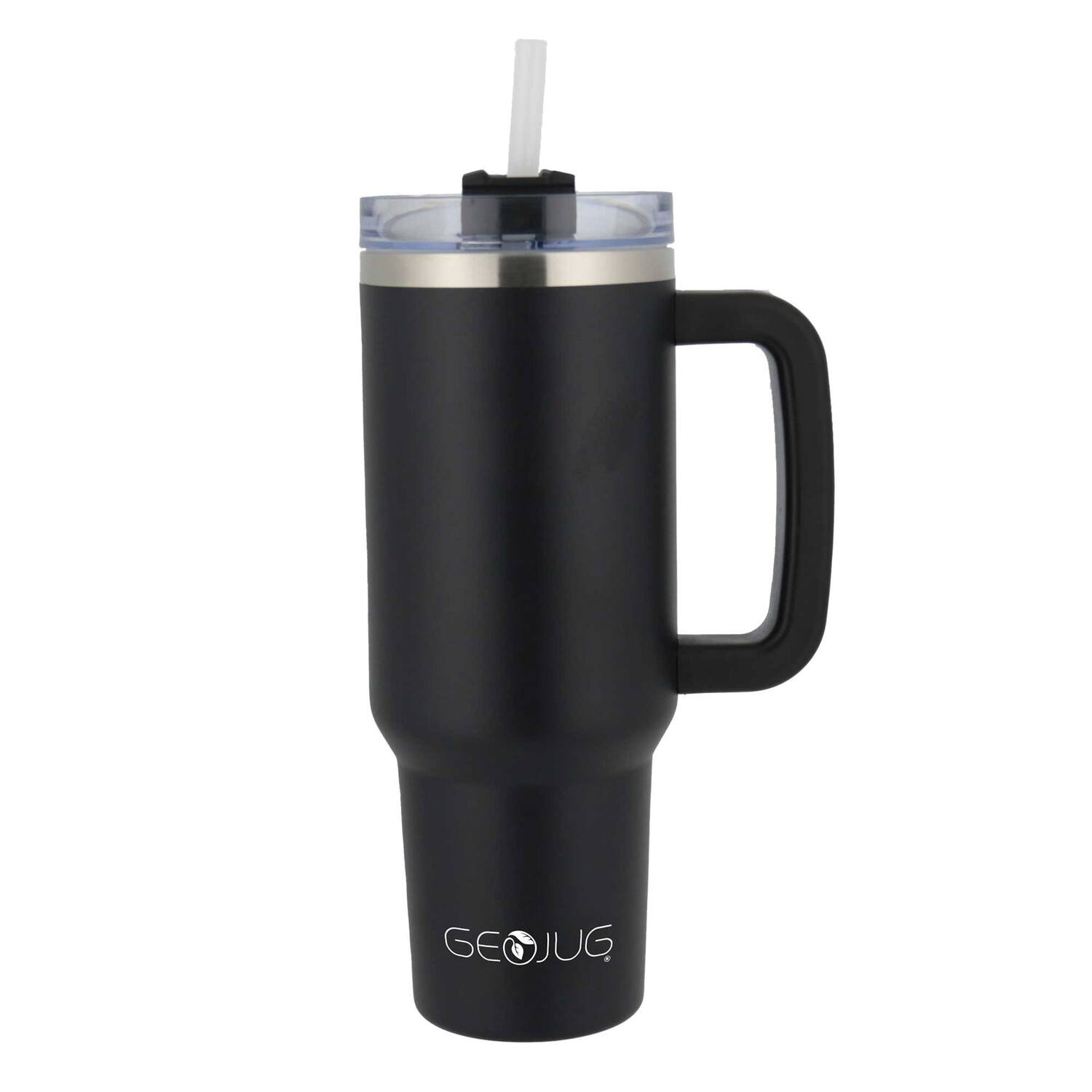 Front. Brentwood - Brentwood Geojug Cmb-1200bk 40-oz. Insulated Stainless Steel Tumbler Cup With Handle, Lid, And Straw (black) - black.