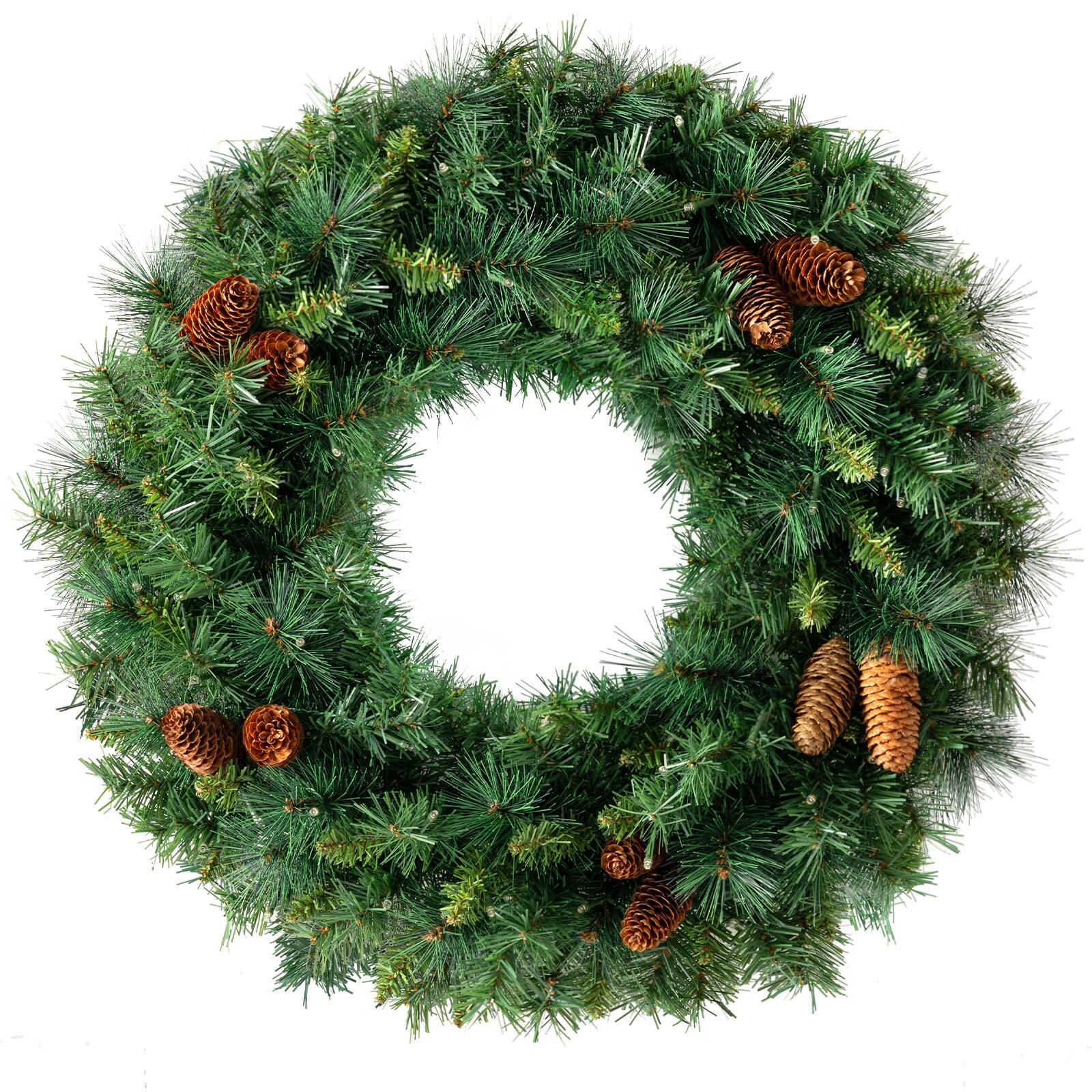 Alt View 9. Costway - Costway 1 PCS Pre-Lit Christmas Wreath with 143 Full Branch Tips 10 Pine Cones 50 LED Lights - Green.
