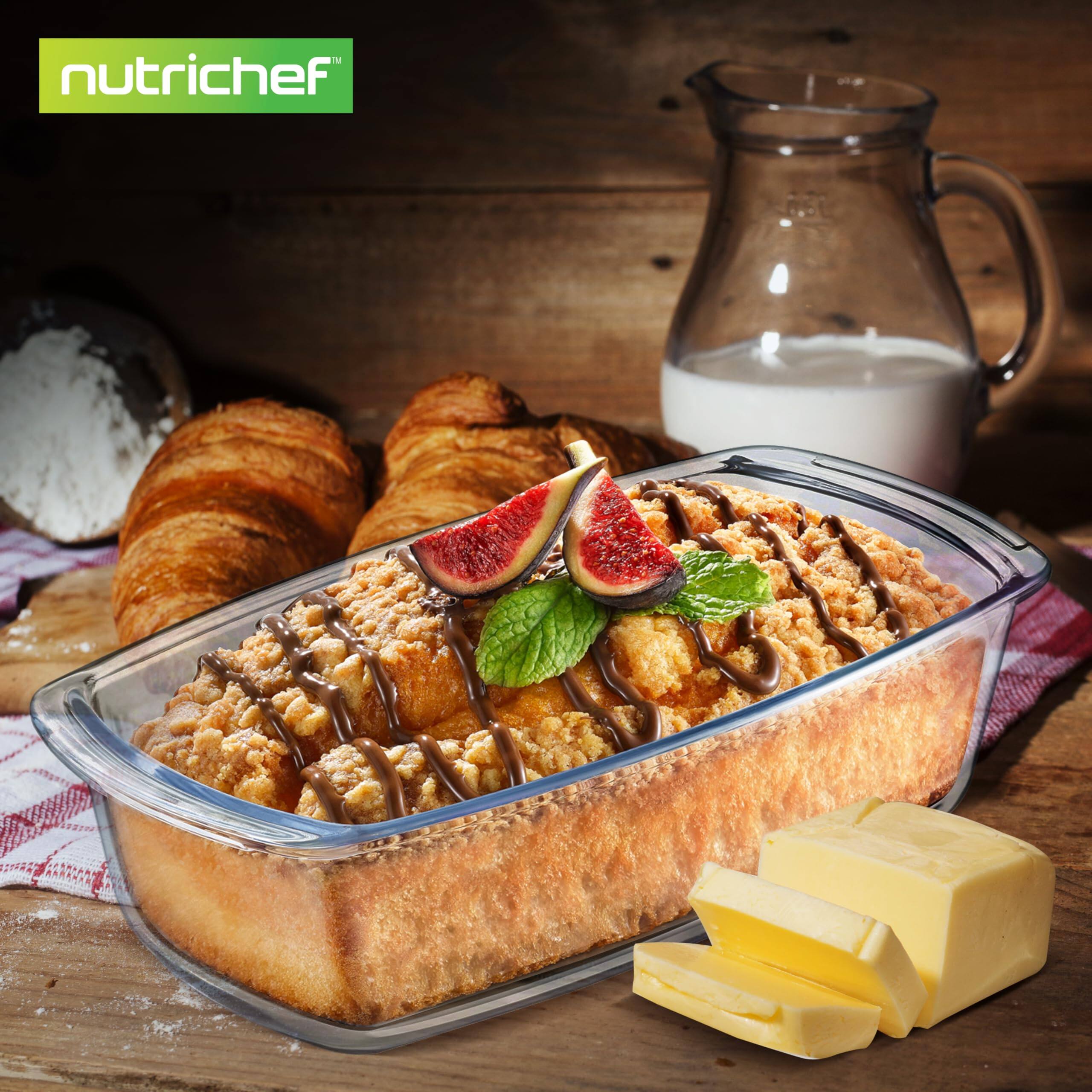Alt View 4. NutriChef - NutriChef 4-Piece Glass Loaf Pan Set with Lids, 1.9QT Bread Baking Dishes, Oven & Microwave Safe (NCGL2LO) - Clear.
