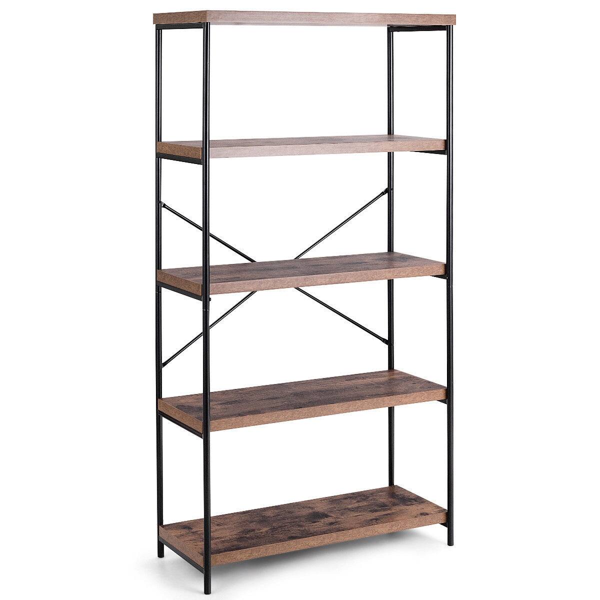 Sugift - Multipurpose Open Bookcase Industrial Rack Wide Standing Storage Shelf - Brown