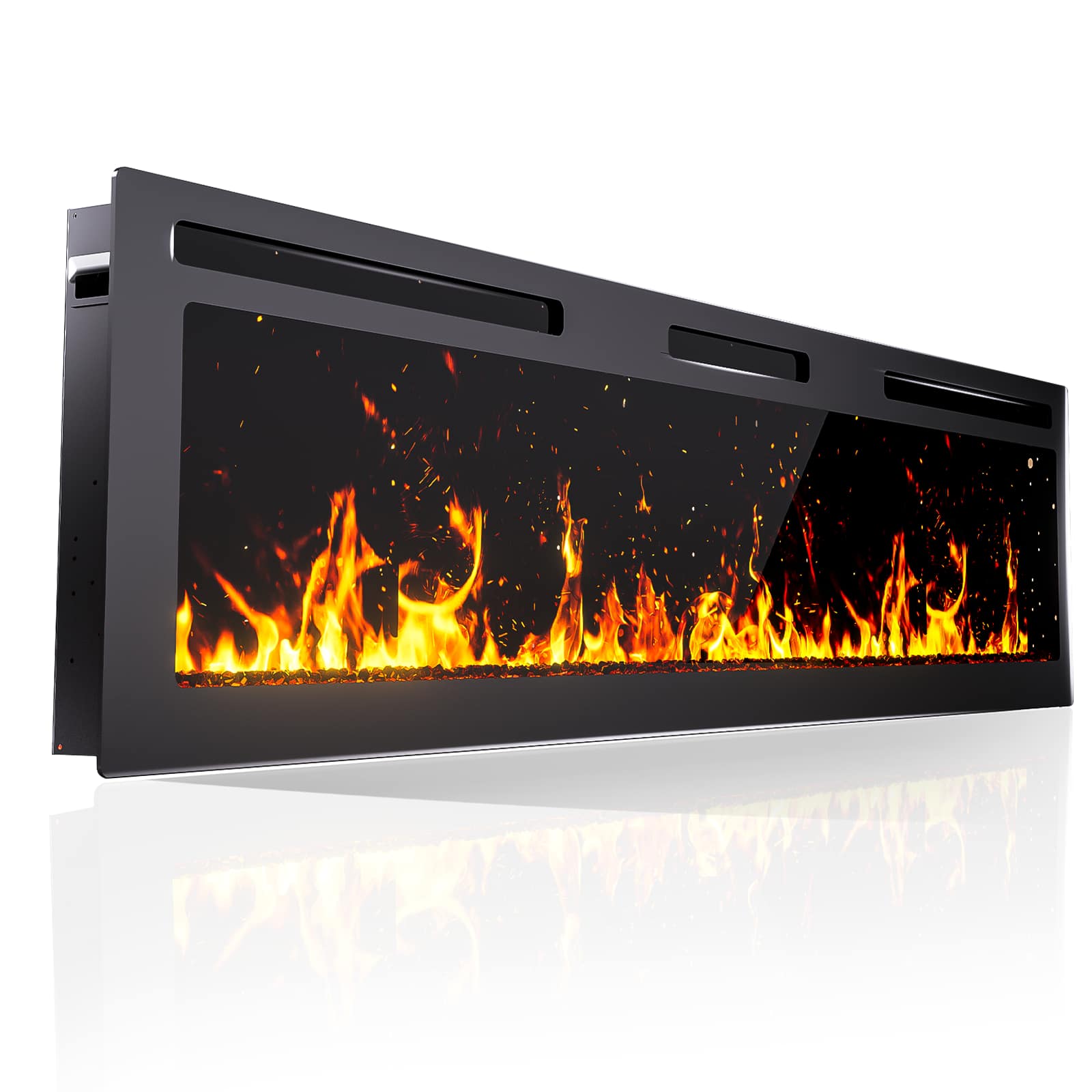 Edendirect - 50 in. Modern Wall Mount Electric Fireplace with Realistic Flame Effects, 750W/1500W Heater, Remote, Timer - Black