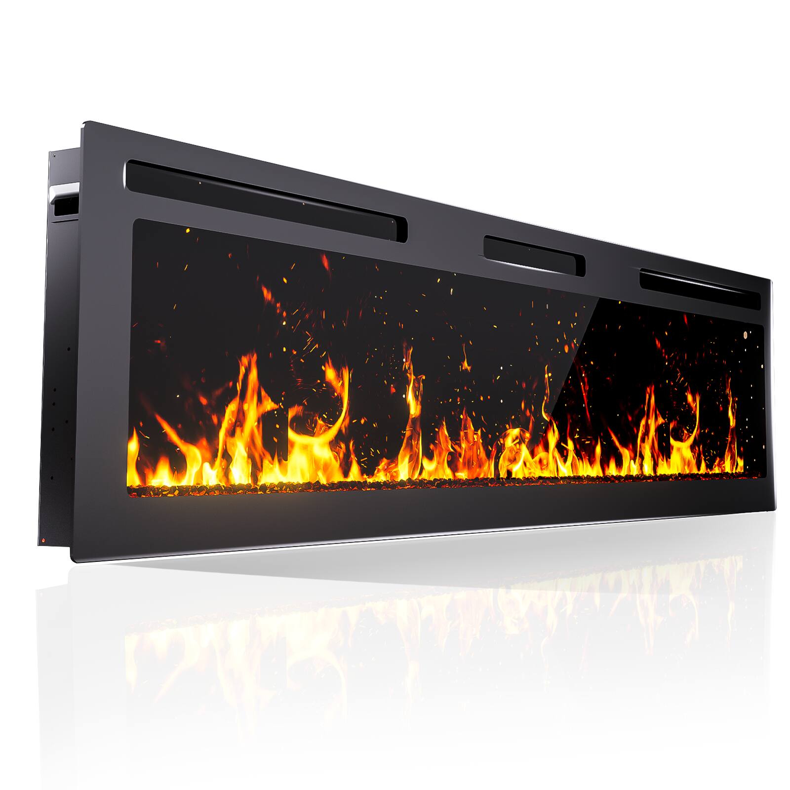 Front. Edendirect - 50 in. Modern Wall Mount Electric Fireplace with Realistic Flame Effects, 750W/1500W Heater, Remote, Timer - Black.