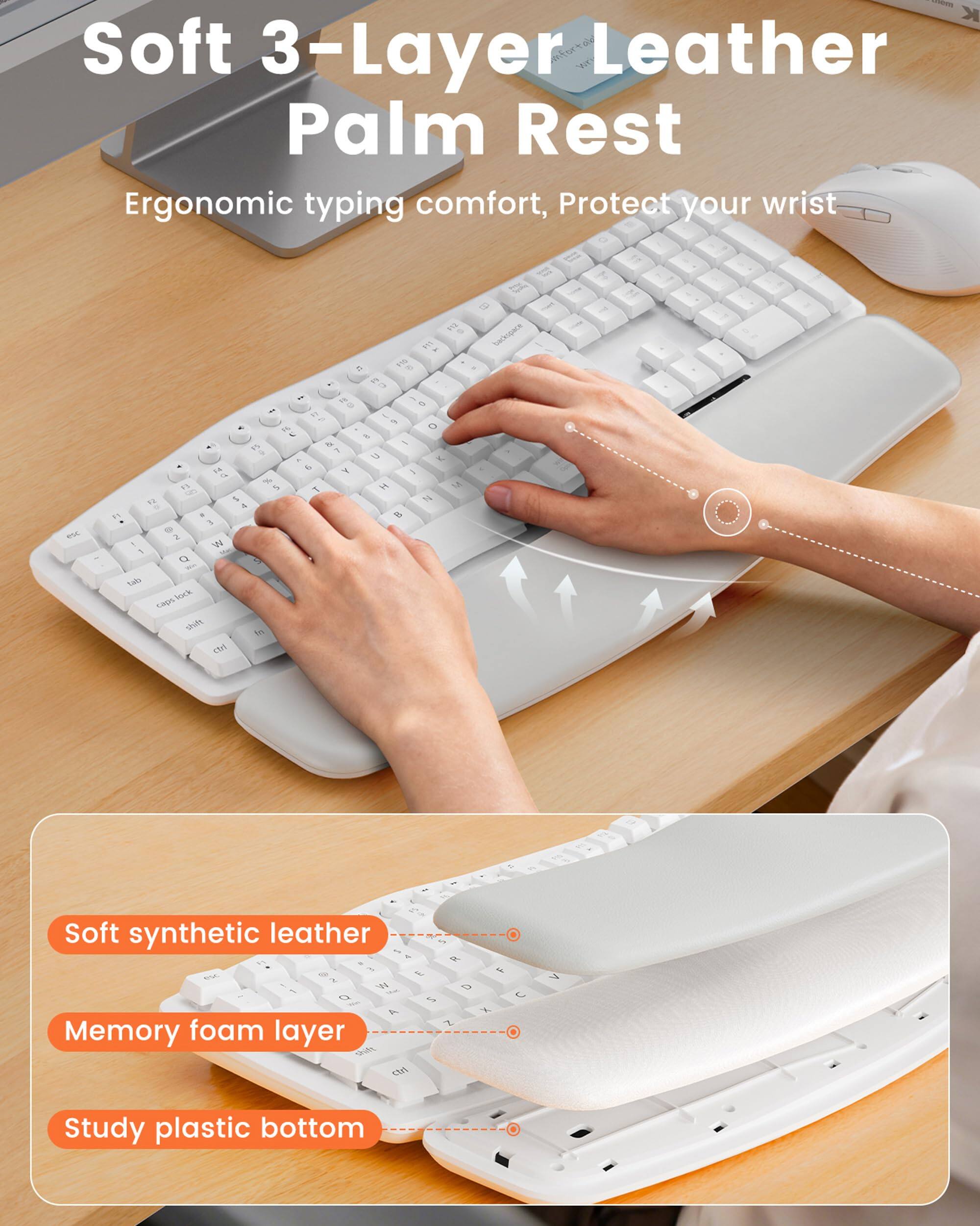 - Soft 3-Layer Leather Palm Rest Ergonomic typing comfort, Protect your wrist
- Soft synthetic leather
- Memory foam layer
- Study plastic bottom