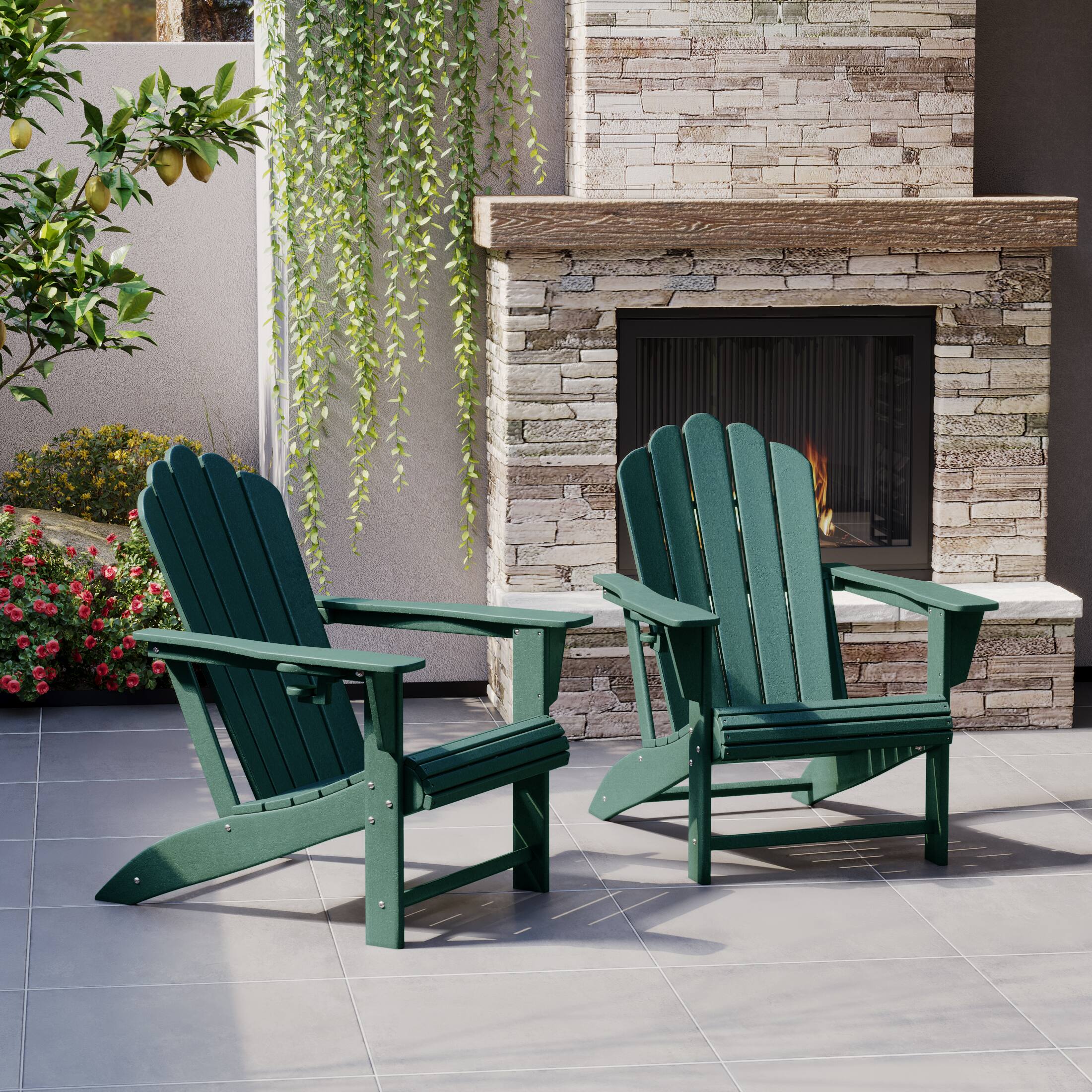 Angle. WestinTrends - WestinTrends Highland Outdoor Patio HDPE Adirondack Chairs With Cup Holders (Set of 2) - Dark Green.
