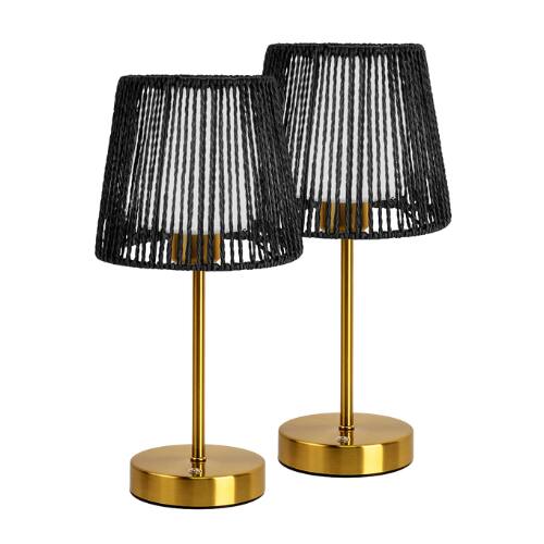 ONEWISH - 2-Pack Cordless Table Lamps with Double Shades – Portable, Touch-Control, Holiday Gift & Home Accent - Gold