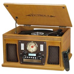 Victrola - Navigator 8-in-1 Classic Bluetooth Record Player with Turntable - Oak - Front_Zoom