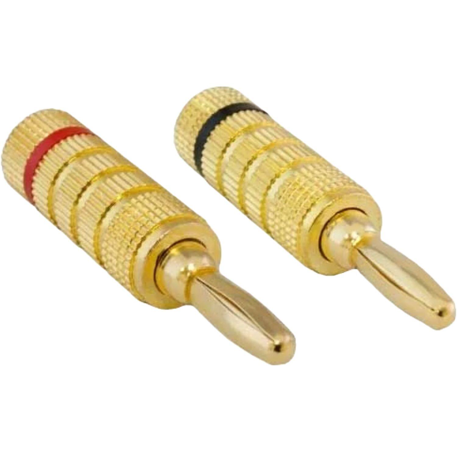 Left. Sanoxy - 1 Pair of Speaker Banana Plugs – Gold-Plated, Closed-Screw Type, Accepts Bare Wire or Spades - Black.