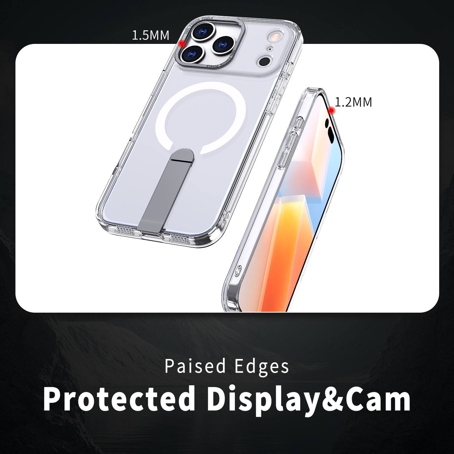 PIXALS PIOS-FOCUS LOCKERS 1.5MM Ros DOWN PURELS FOCUS  
1.2MM  
Paised Edges Protected Display&Cam