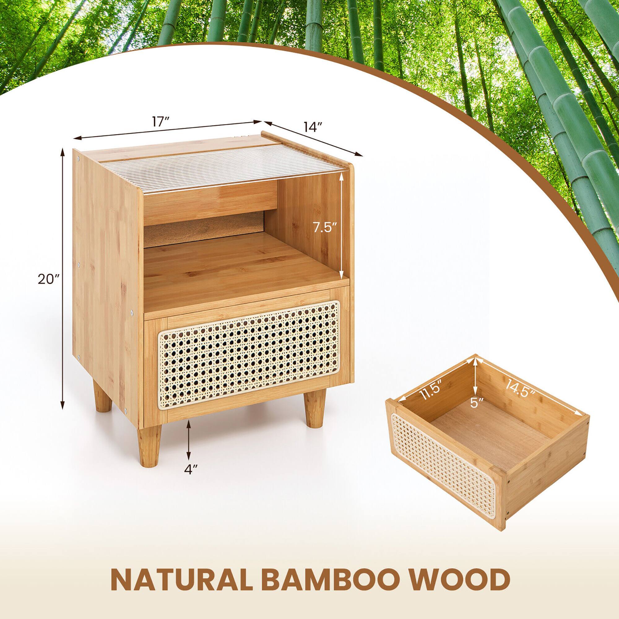 Natural Bamboo Wood: 17" 14" 7.5" 20" 11.5" 5" 14.5" M 4"