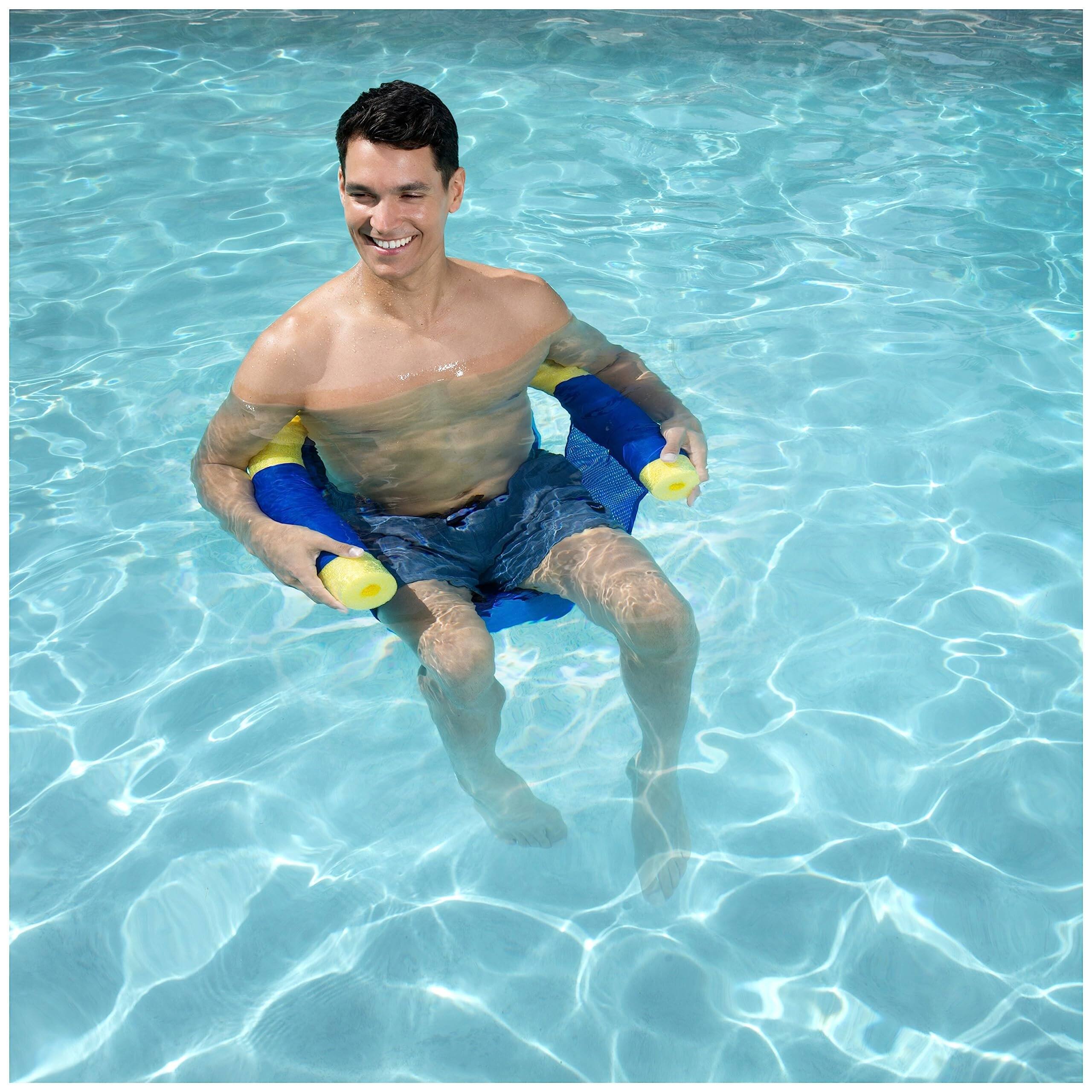 Alt View 2. SwimWays - SwimWays Noodle Sling Floating Pool Chair Mesh Seat, Fits 55” Pool Noodle, Comfortable Water Float for Ages 5+ - Green or Blue.