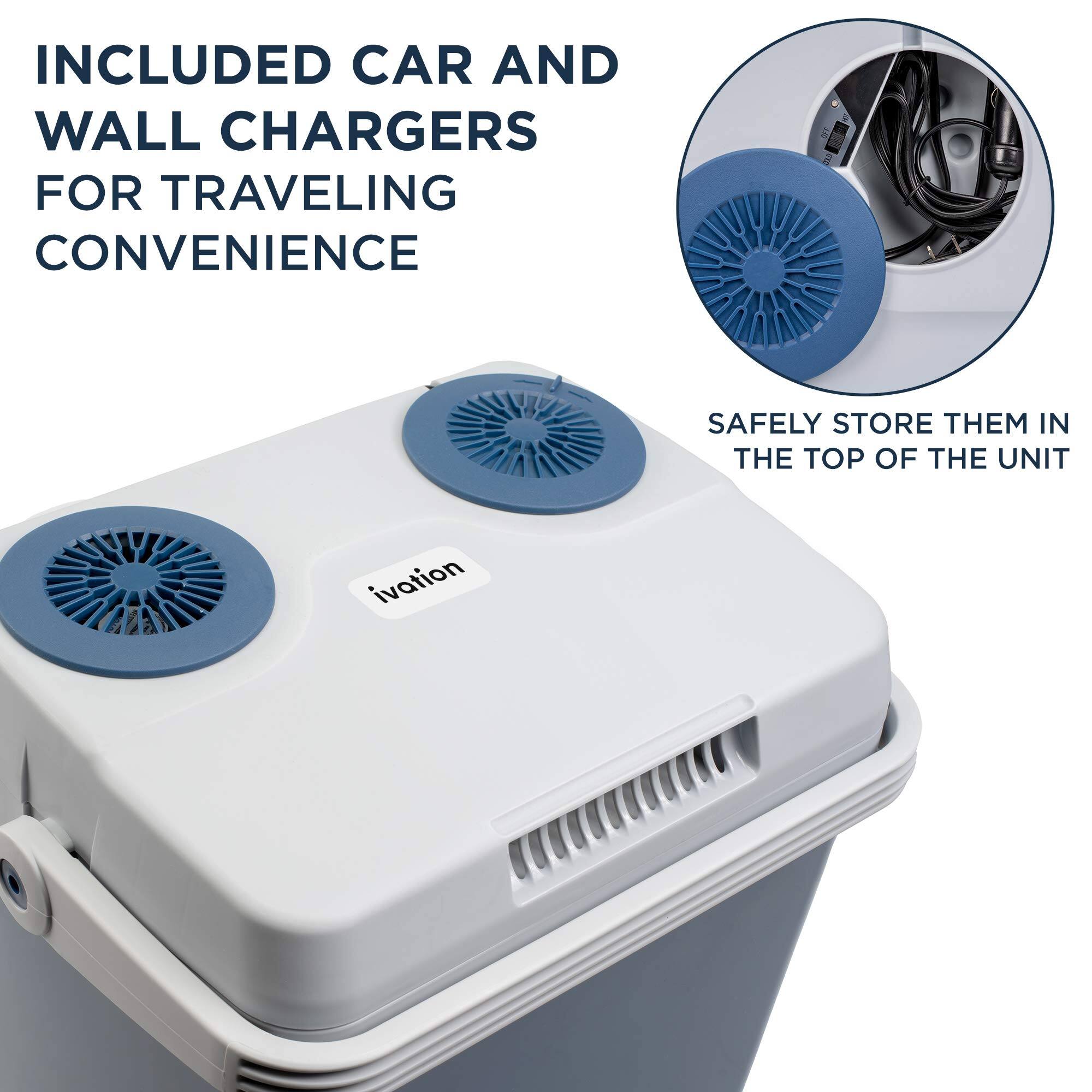 INCLUDED CAR AND WALL CHARGERS FOR TRAVELING CONVENIENCE
SAFELY STORE THEM IN THE TOP OF THE UNIT
ivation