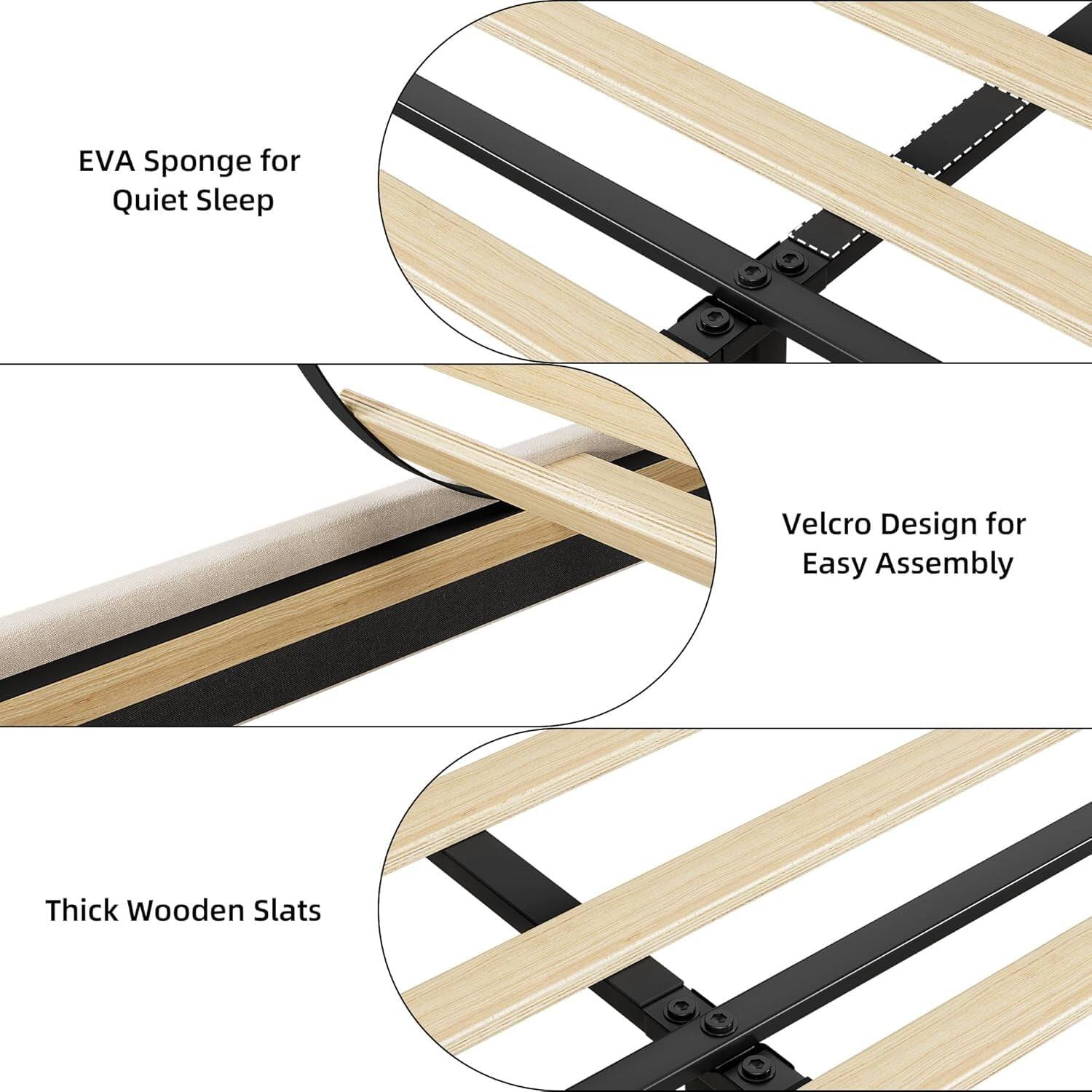 EVA Sponge for Quiet Sleep  
Velcro Design for Easy Assembly  
Thick Wooden Slats
