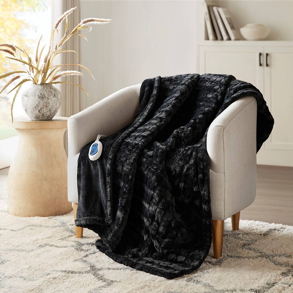 Alt View 1. Gracie Mills - Gracie Mills Brentwood Heated Throw - Black Texture.