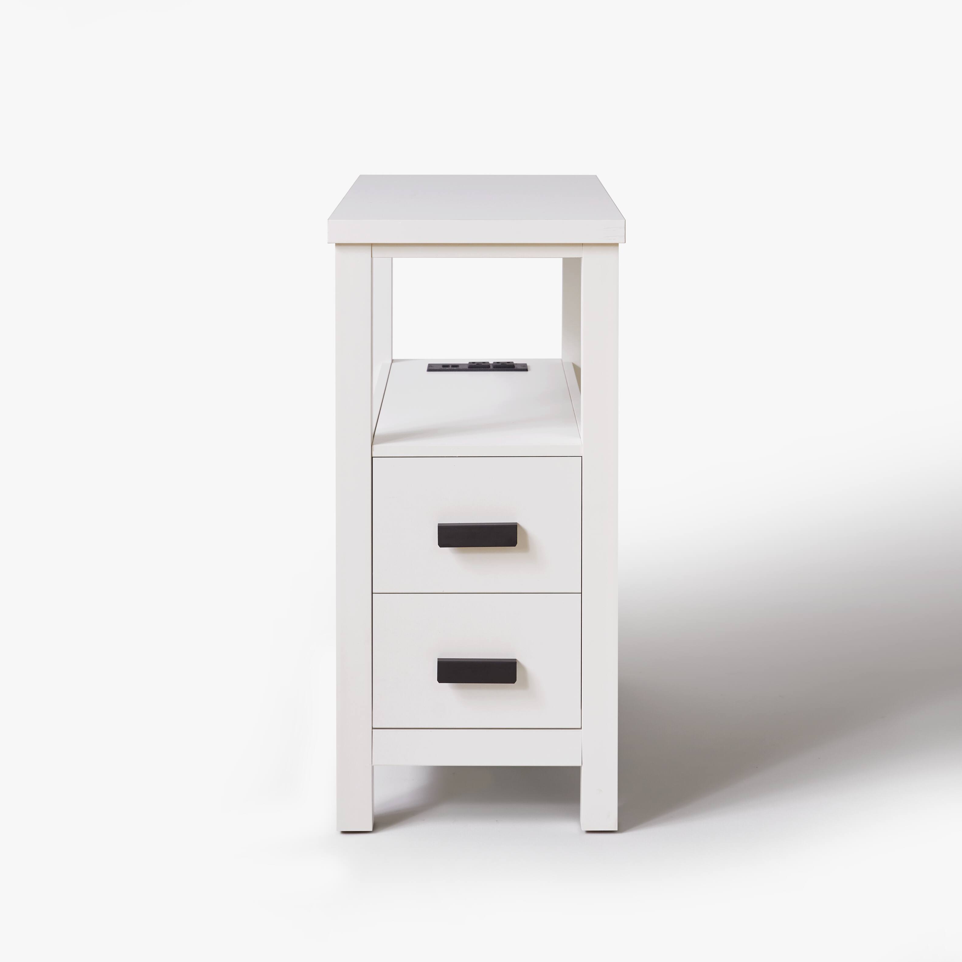Back. Whisen - Nightstand with Charging Station,2-Drawer Bedside Table with USB Ports and Power Outlets - White.