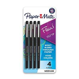 Paper Mate - Flair Felt Pen, Medium Point, 0.7mm, Ink, 4 Pack - Black