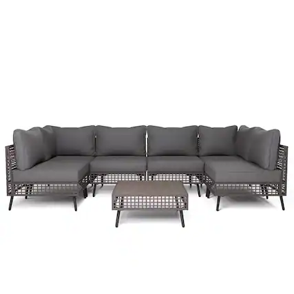 Front. Yardgrace - 7 Pieces Outdoor Sectional Sofa Set PE Wicker Rattan Patio Conversation Set with Cushions - Gray.