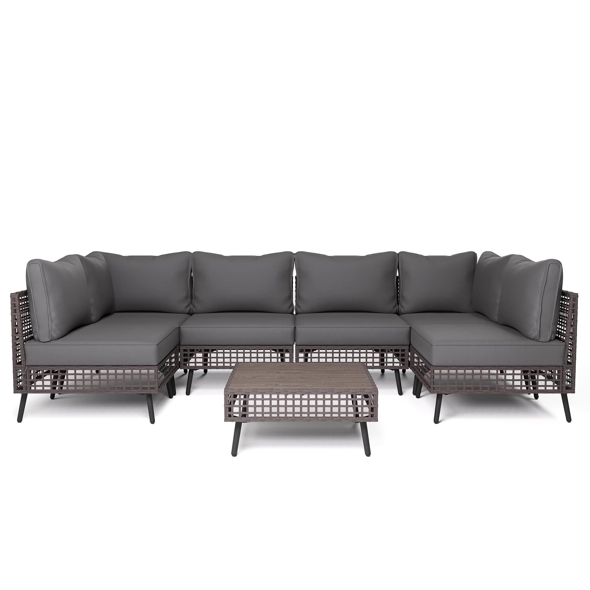 Front. Yardgrace - 7 Pieces Outdoor Sectional Sofa Set PE Wicker Rattan Patio Conversation Set with Cushions - Gray.