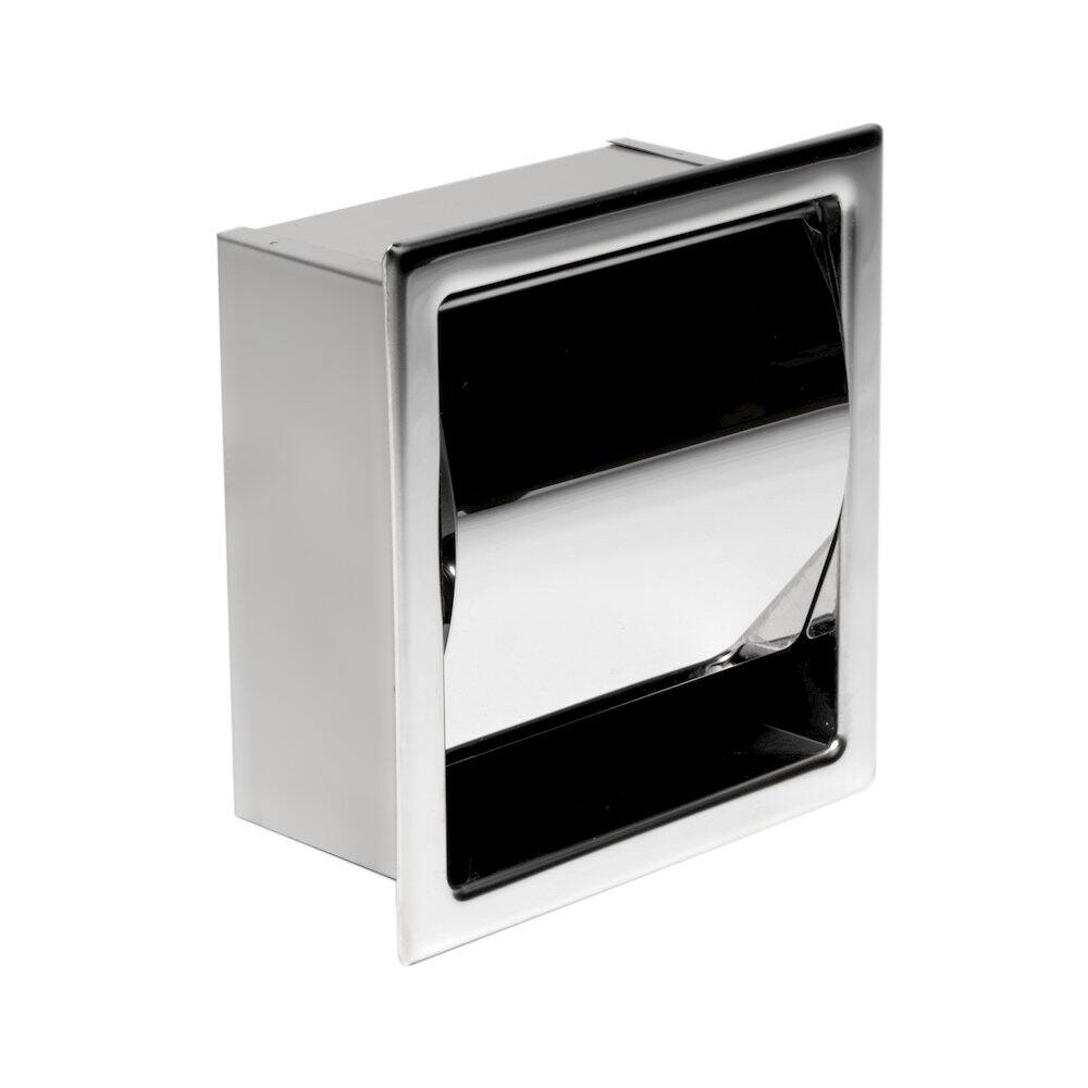 Back. Alfi - Polished Stainless Steel Recessed Toilet Paper Holder with Cover - Silver.