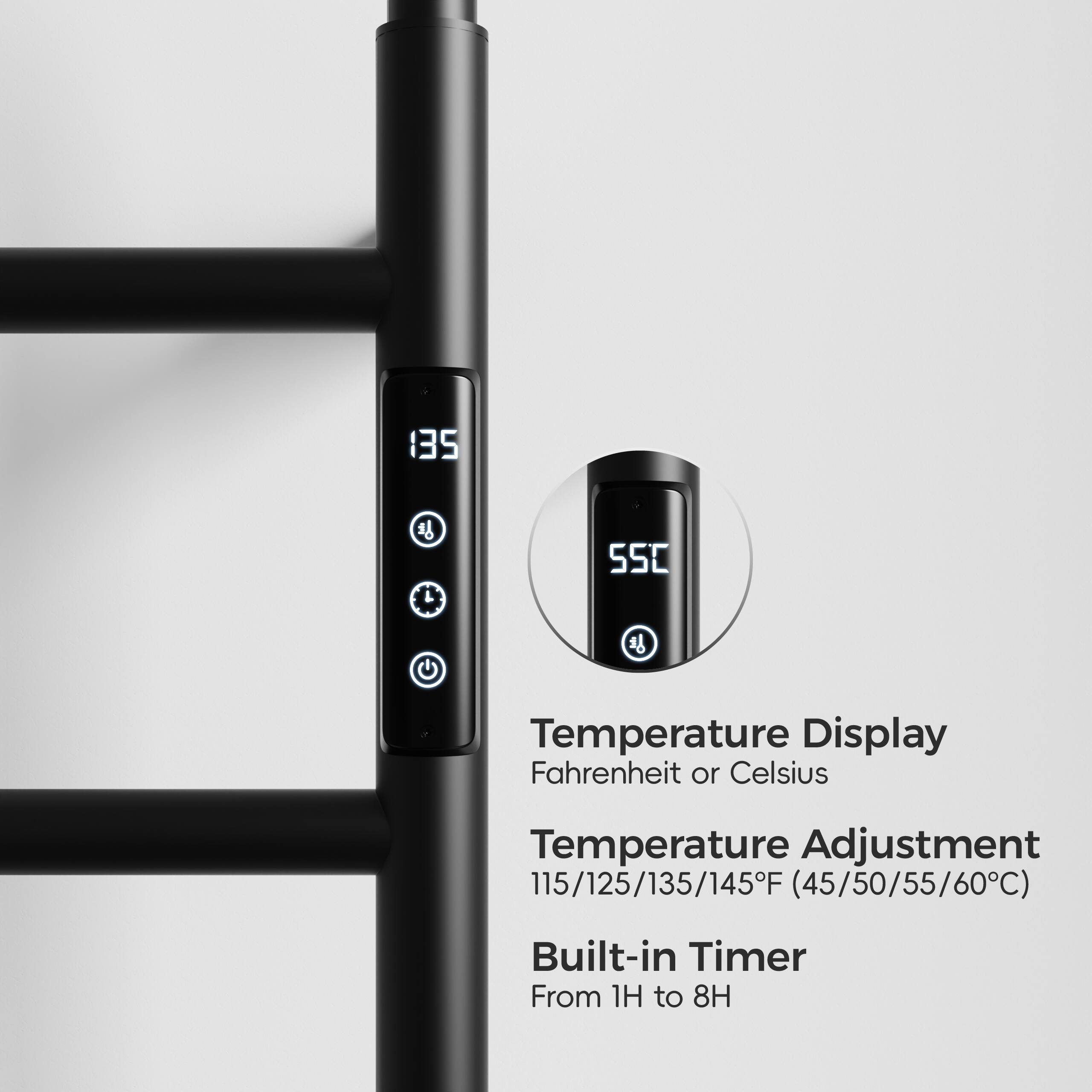 135 L  
550 C  
Temperature Display: Fahrenheit or Celsius  
Temperature Adjustment: 115/125/135/145°F (45/50/55/60°C)  
Built-in Timer: From 1H to 8H