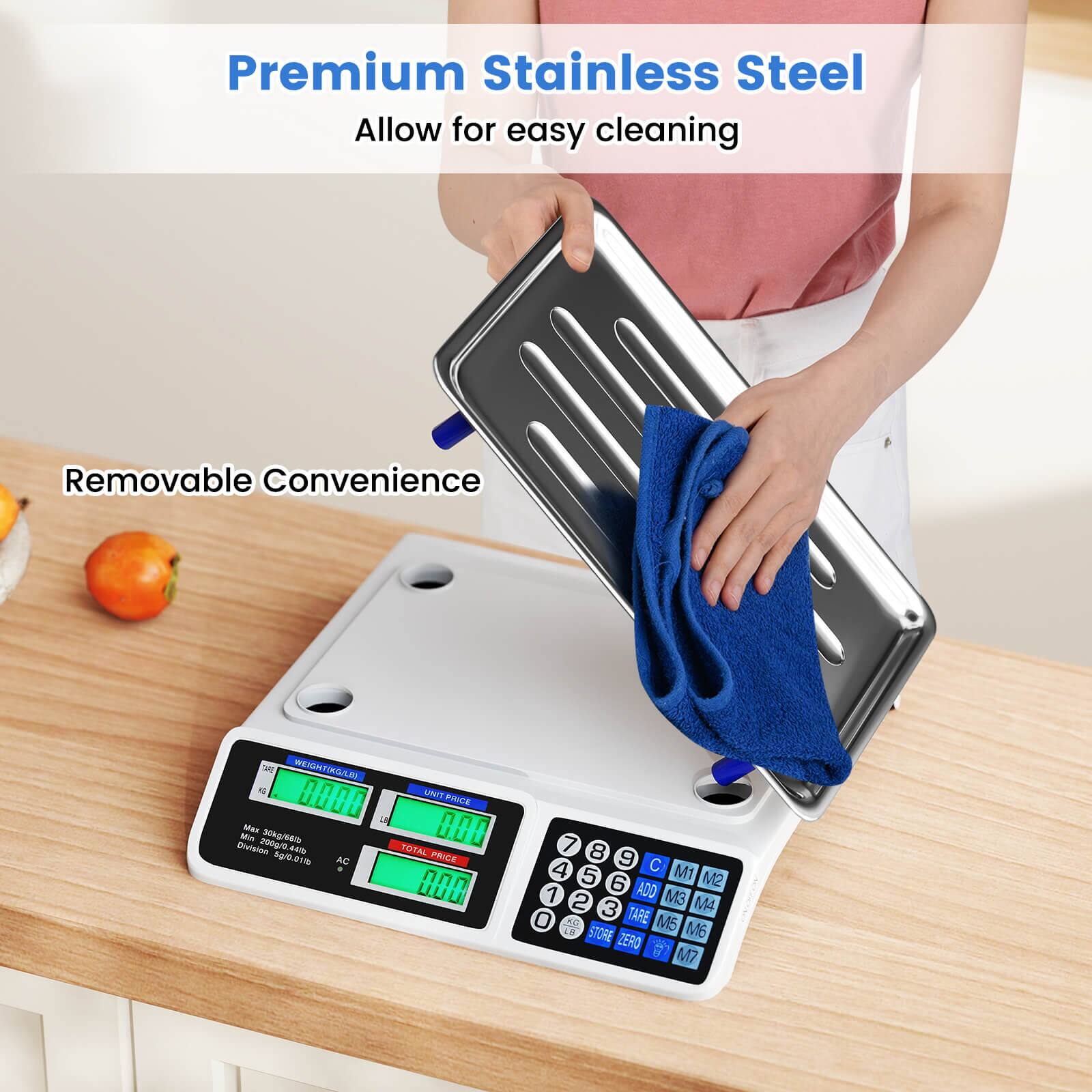 Premium Stainless Steel  
Allow for easy cleaning  

Removable Convenience  

WEIGHT: 0.000 kg  
UNIT: 0.000  
TOTAL PRICE: 0.000  

7 8 9 C M1 M2  
4 5 6 M3 M4  
1 2 3 ADD STORE ZERO  
0 M5 M6 M7  

AC TARE MS