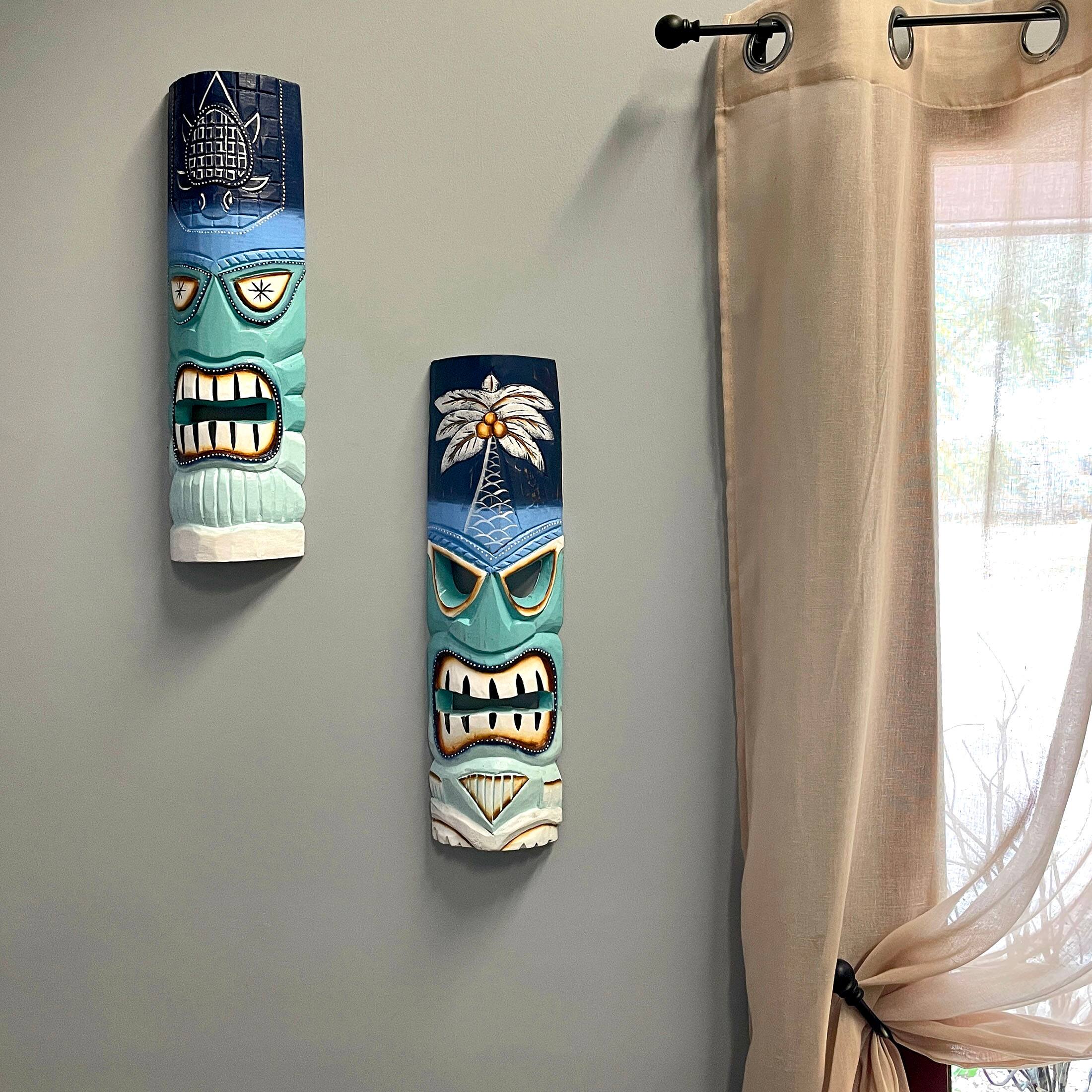 Alt View 7. Chesapeake Bay - Set of 2 - 20" Blue & Green Tiki Masks Wood Wall Decor Indoor/Outdoor Accent - Blue.