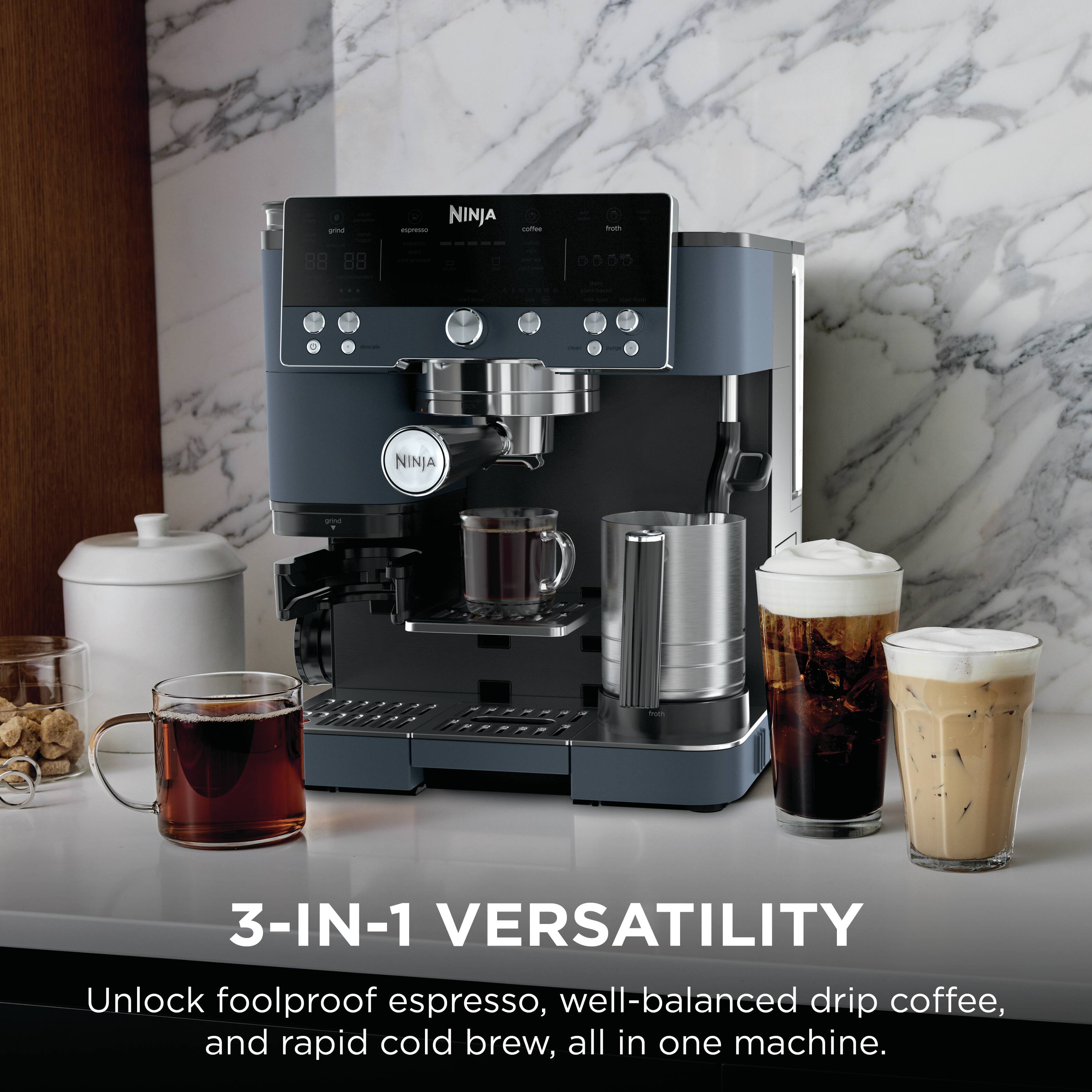 Ninja - Grind & Brew - Ninja 1 3-IN-1 Versatility  
Unlock foolproof espresso, well-balanced drip coffee, and rapid cold brew, all in one machine.