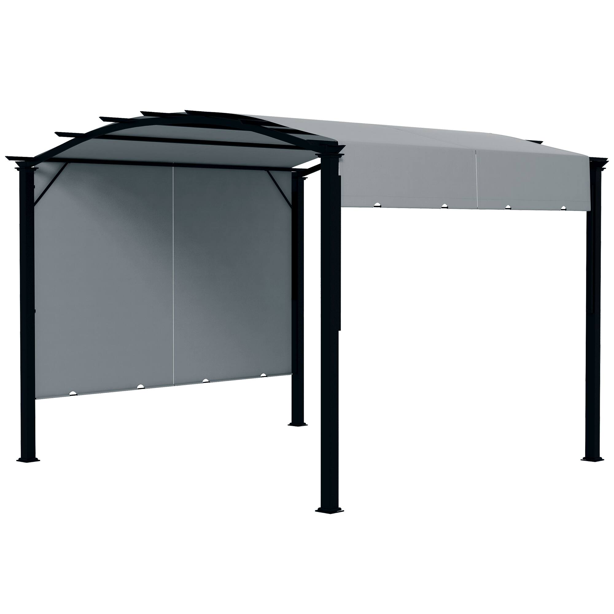 Outsunny - 11' x 11' Outdoor Retractable Pergola Canopy, Arched Sun Shade Shelter, Metal Frame Patio Canopy for Backyard - Gray