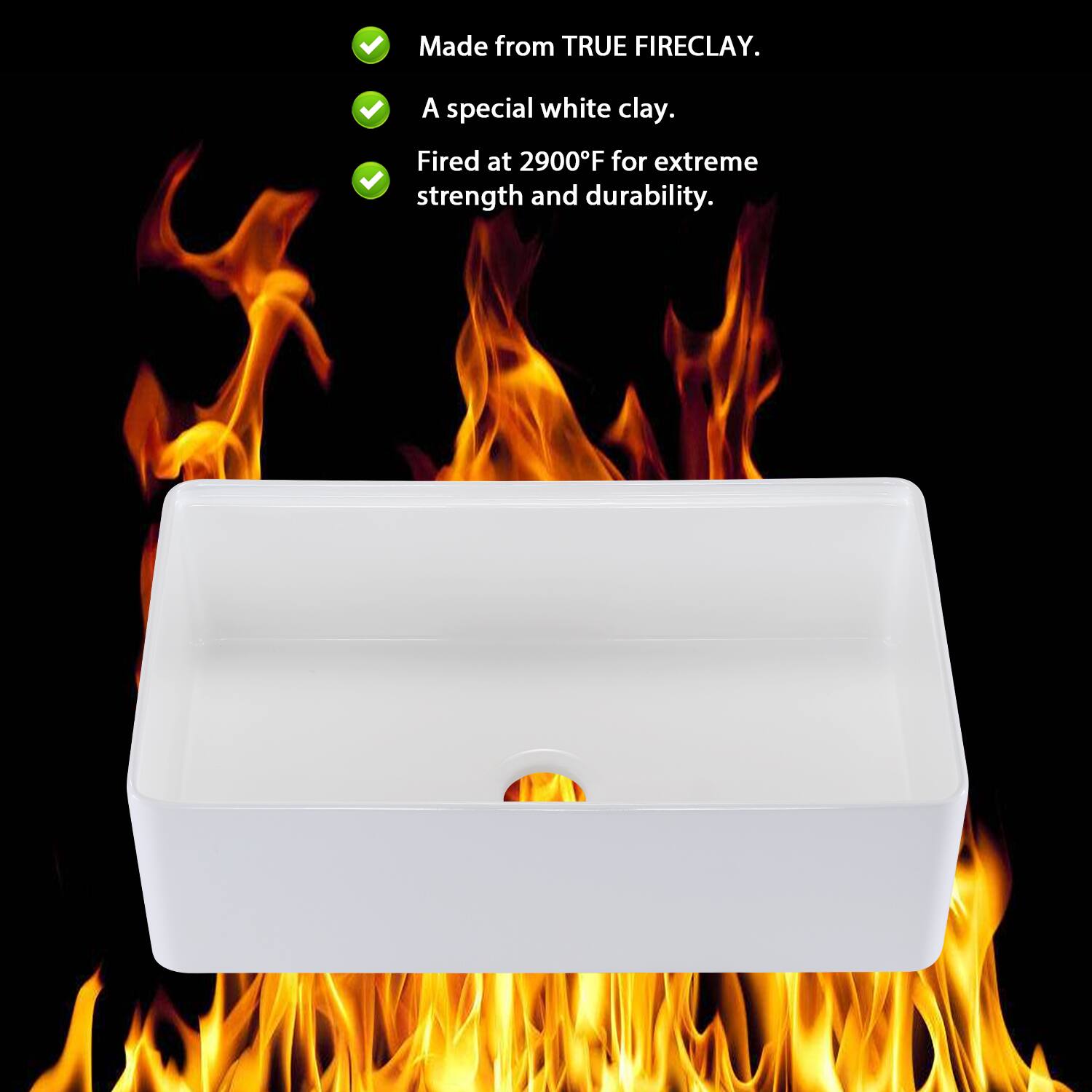 Made from TRUE FIRECLAY.  
A special white clay.  
Fired at 2900°F for extreme strength and durability.