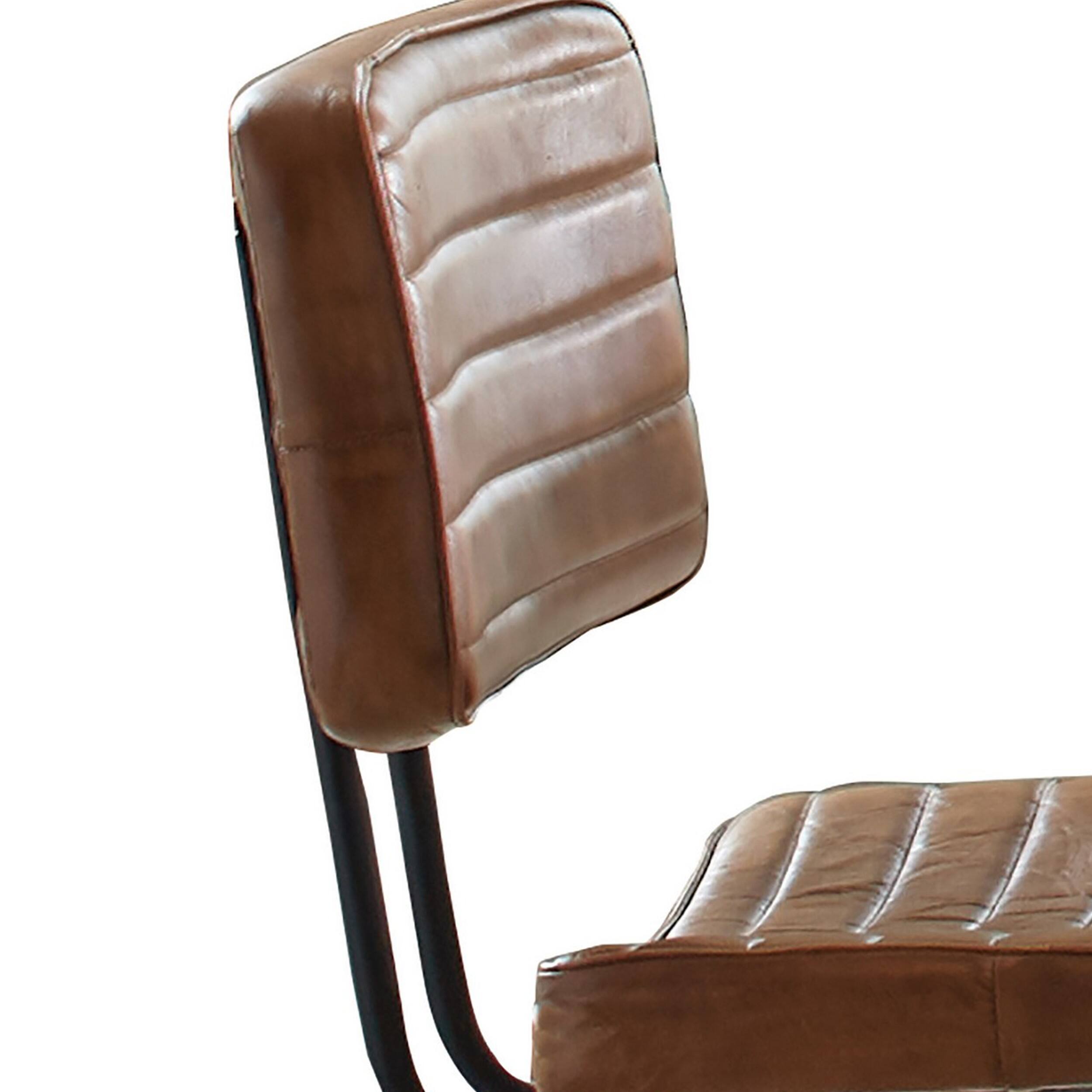 Alt View 2. Manhattan Lane - Mia 18 Inch Side Chair, Set of 2, Dyed Brown Leather, Vertical Tufting - Brown, Black.