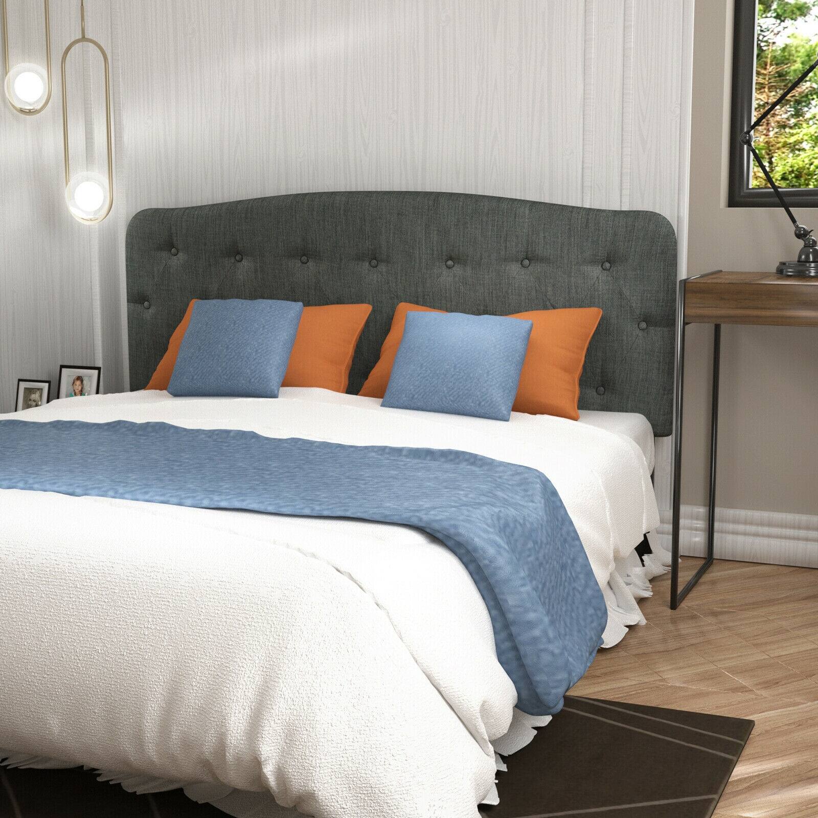 Alt View 2. SlickBlue - Bedroom Faux Linen Headboard with Customizable Height - Dark Grey.