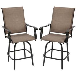 Outsunny - Set of 2 Outdoor Swivel Bar Stools with Armrests, Bar Height Patio Chairs with Steel Frame for Balcony, Poolside - Brown