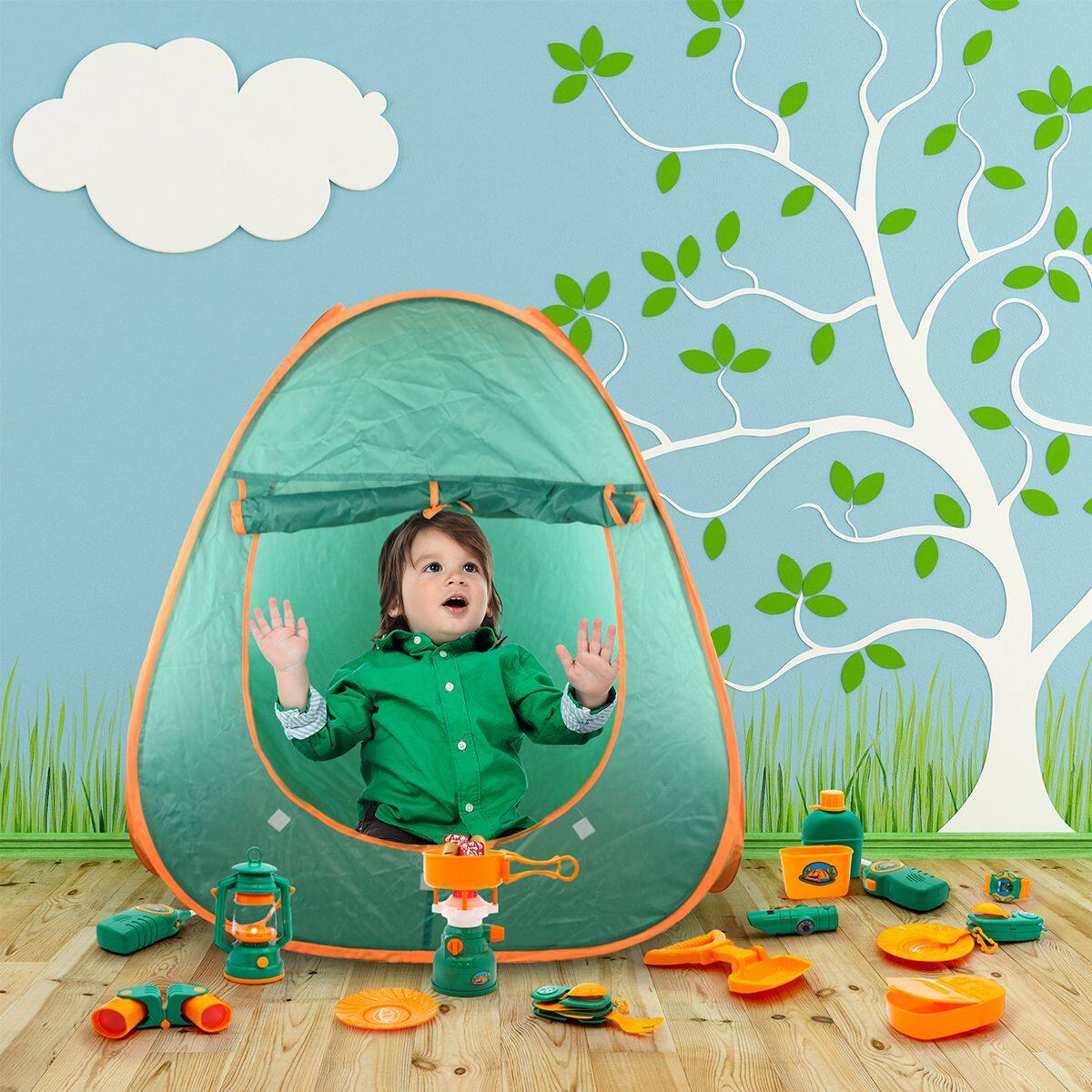 Alt View 1. PicassoTiles - PICASSO-TILES Kids Camping Adventure Gear Set, 20PCS Includes Walkie Talkie, Tent, Binoculars & Outdoor Tools Toy.