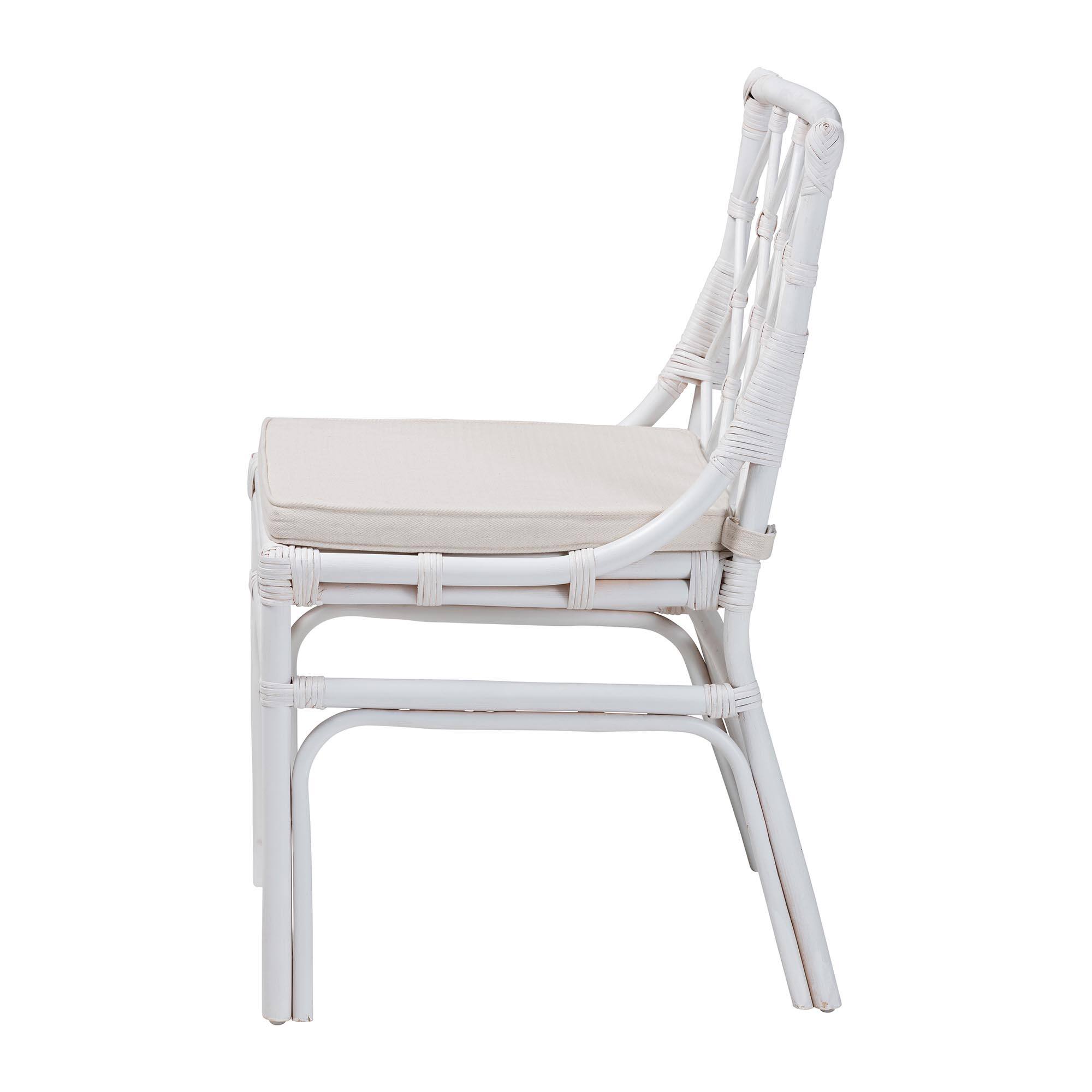Left. bali & pari - Carwyn Bohemian Rattan Dining Chair - White.