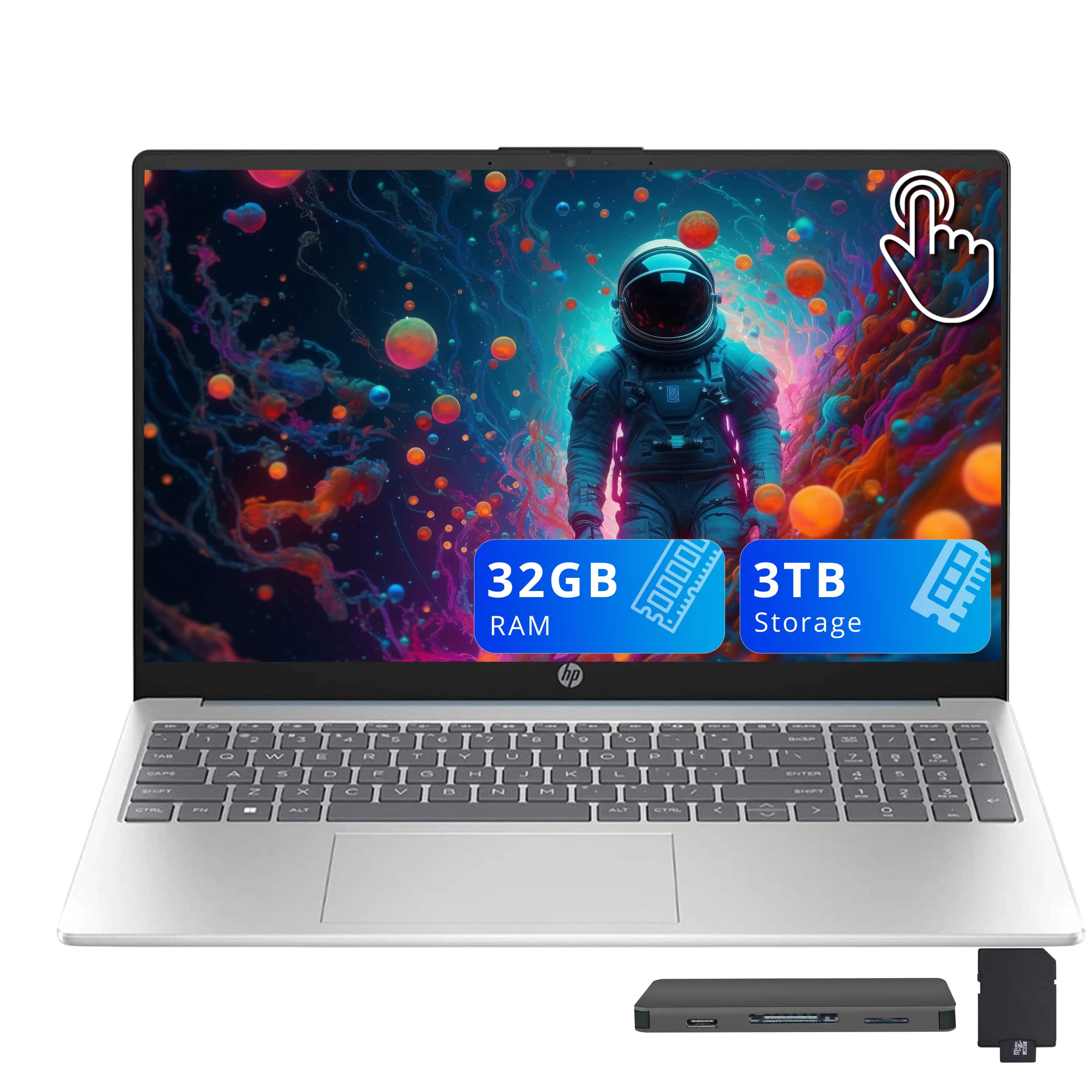 HP - 15.6" FHD Touchscreen Laptop,Intel i3-N305,32GB RAM,2TB SSD+1TB Dock Set,Intel UHD Graphics,Wi-Fi 6,Win 11 - Blue