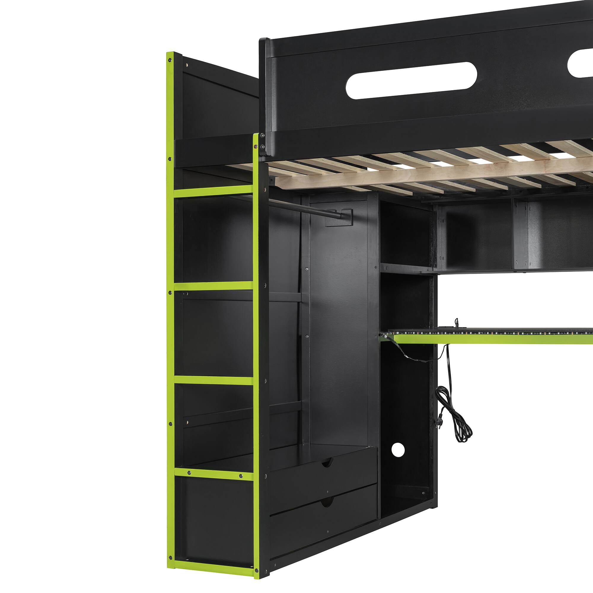 Alt View 1. Anysun - Full Size Wood Loft Bed with Desk,Wardrobe,Ample Storage Space,and RGB Light - Green.